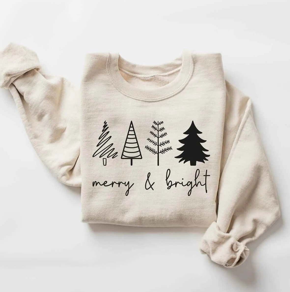 "Merry & Bright" Christmas Tree Sweatshirt – Festive Red Holiday Wear