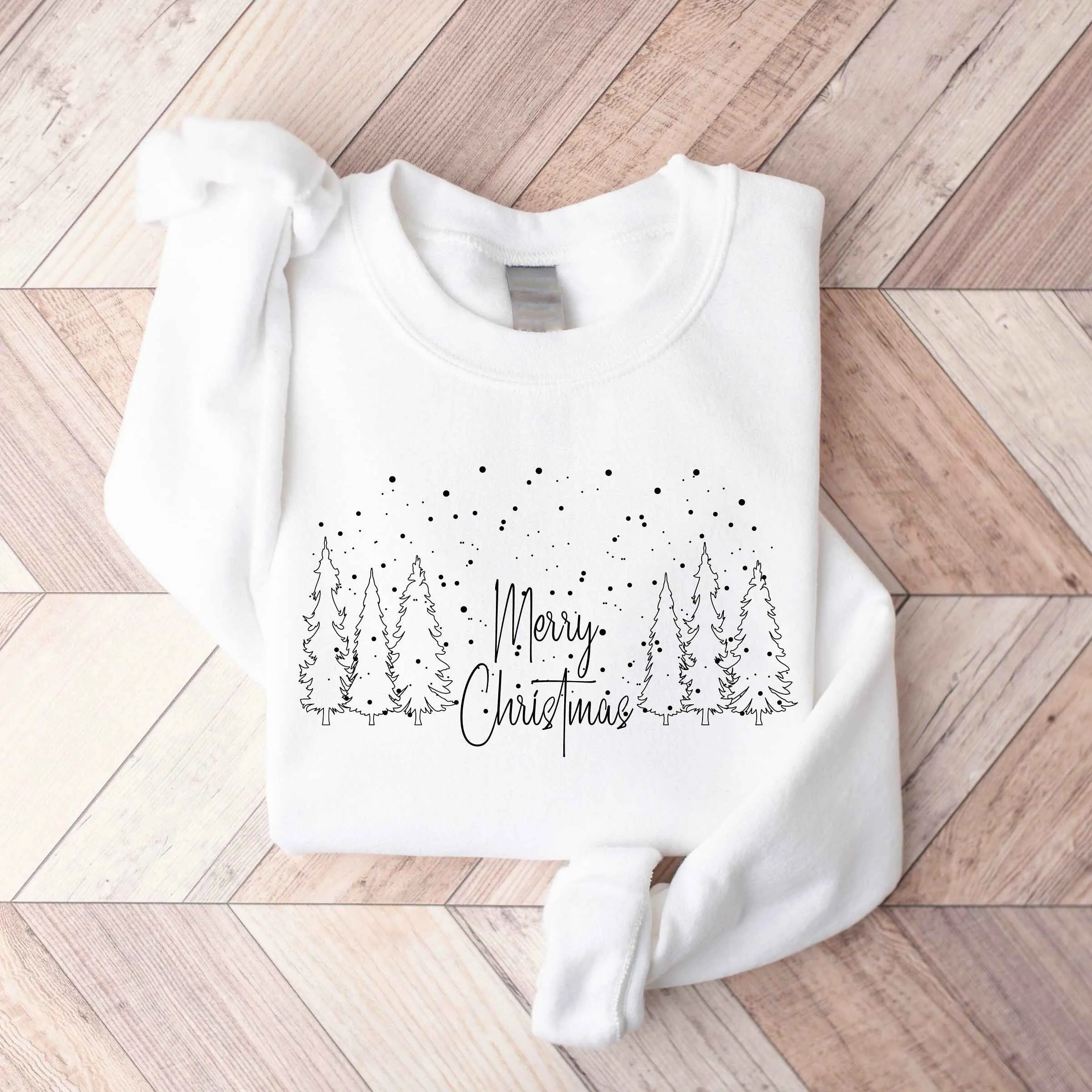 "Merry Christmas" Forest Scene Sweatshirt – Cozy Burgundy Holiday Wear