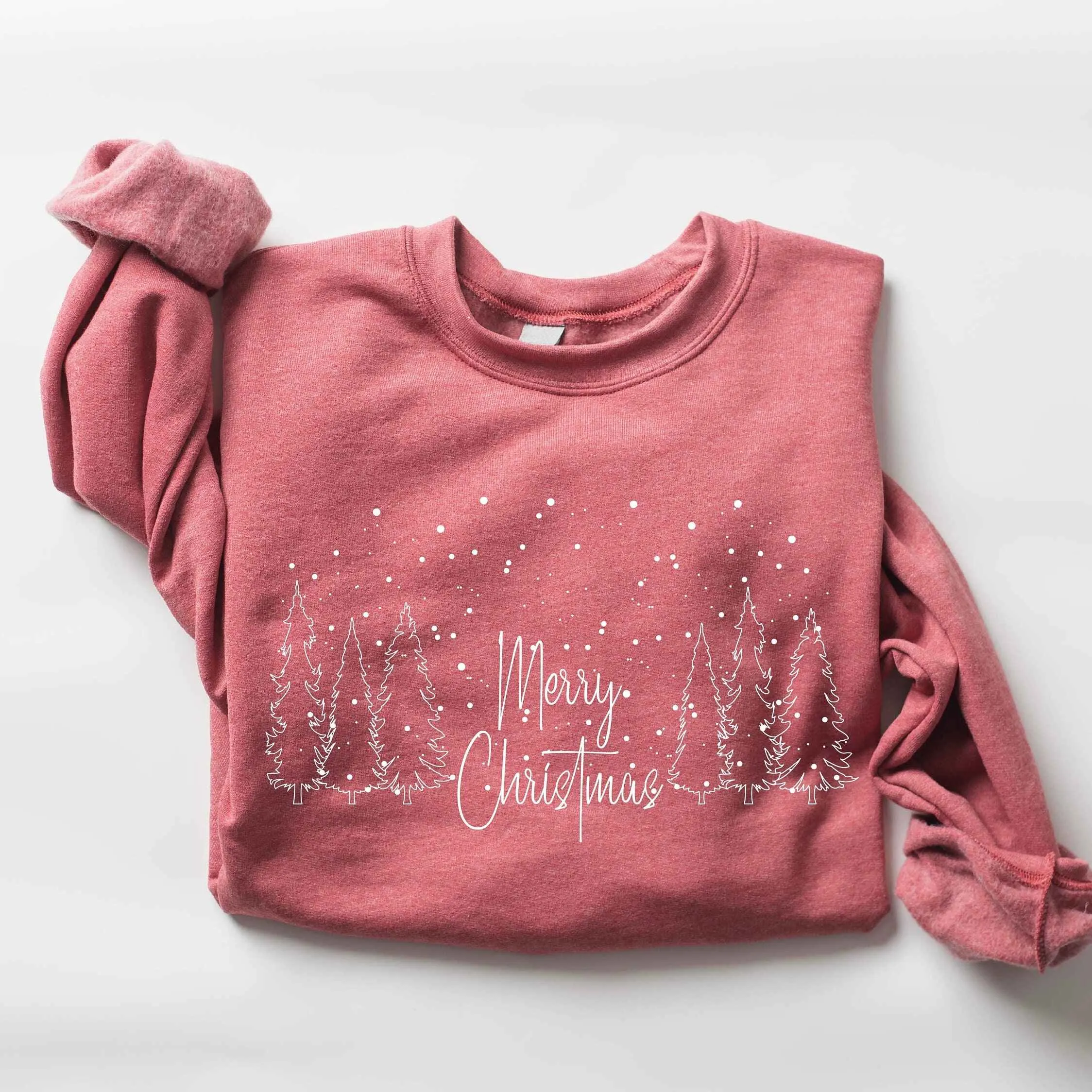 "Merry Christmas" Forest Scene Sweatshirt – Cozy Burgundy Holiday Wear