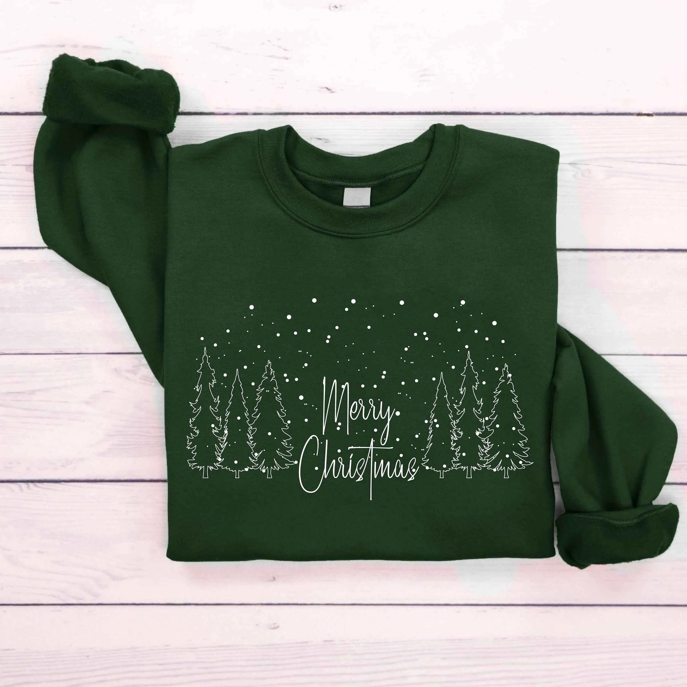 "Merry Christmas" Forest Scene Sweatshirt – Cozy Burgundy Holiday Wear