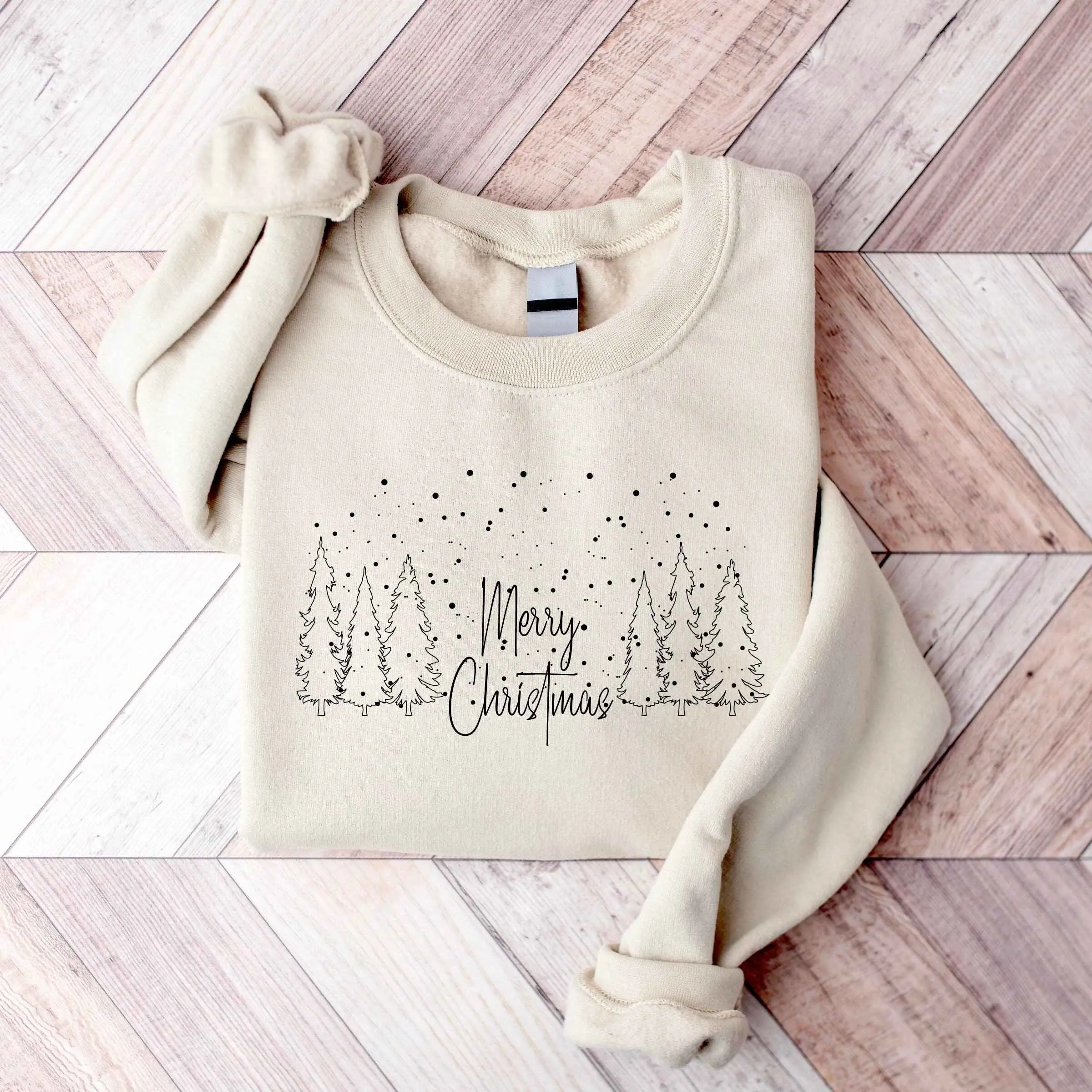 "Merry Christmas" Forest Scene Sweatshirt – Cozy Burgundy Holiday Wear