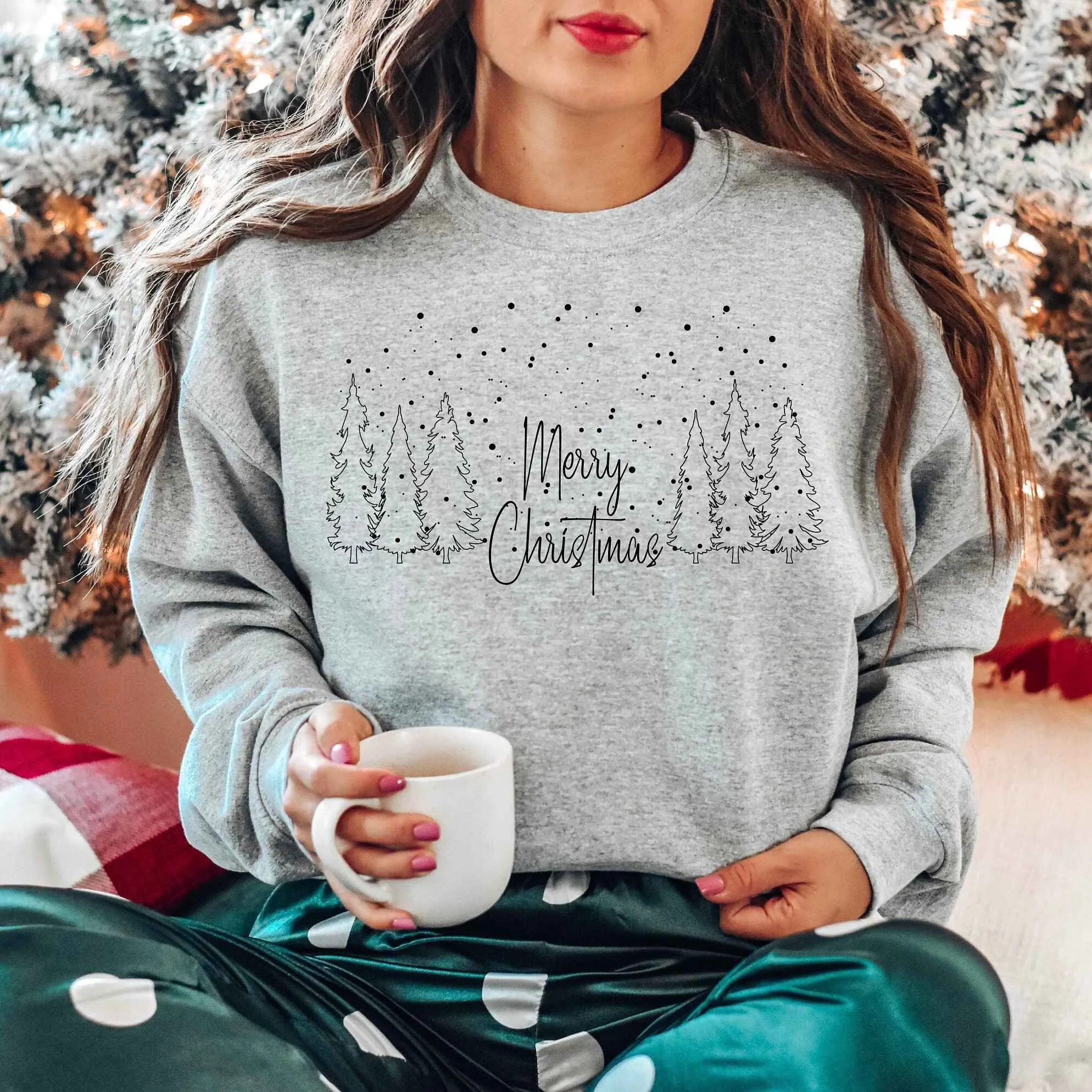 "Merry Christmas" Forest Scene Sweatshirt – Cozy Burgundy Holiday Wear