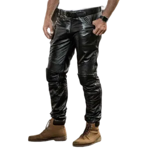 Riley Men's Genuine Leather Biker Pants Black