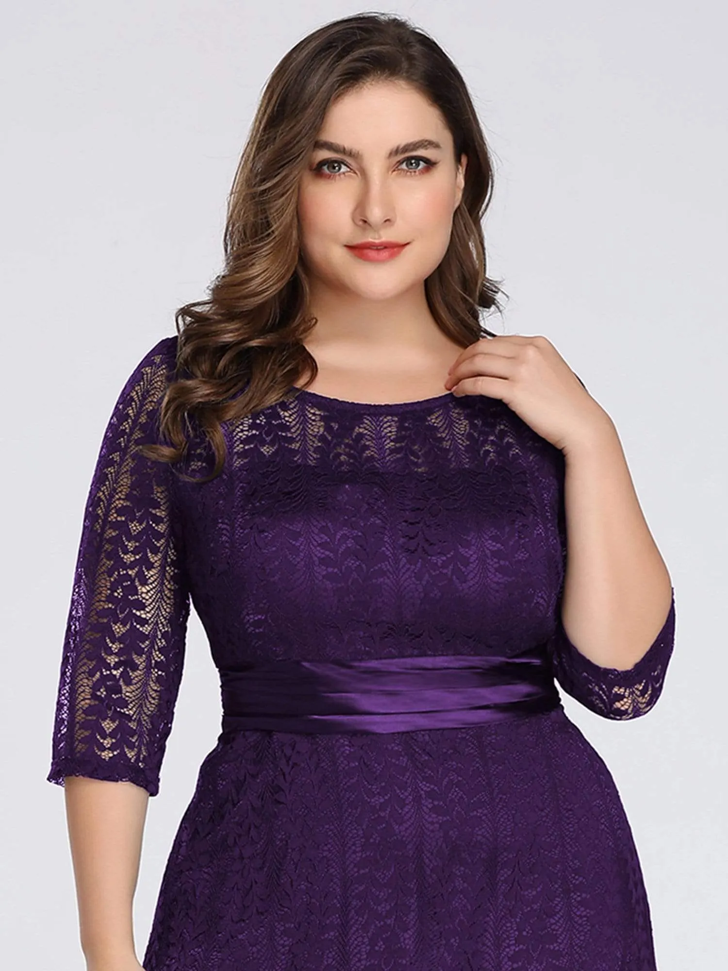 Round Neck Plus Size Mother of the Bride Dresses with 3/4 Sleeve