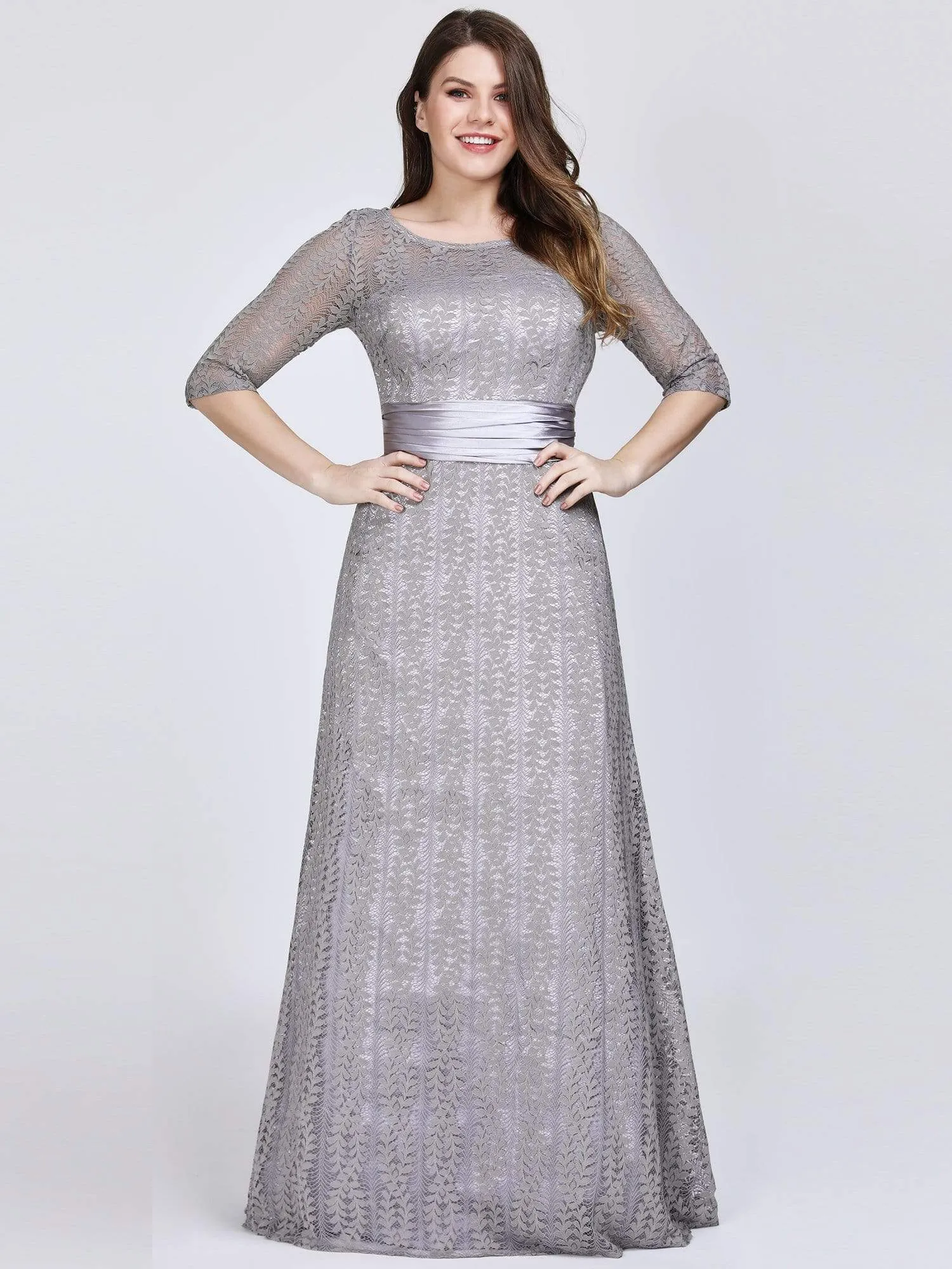 Round Neck Plus Size Mother of the Bride Dresses with 3/4 Sleeve