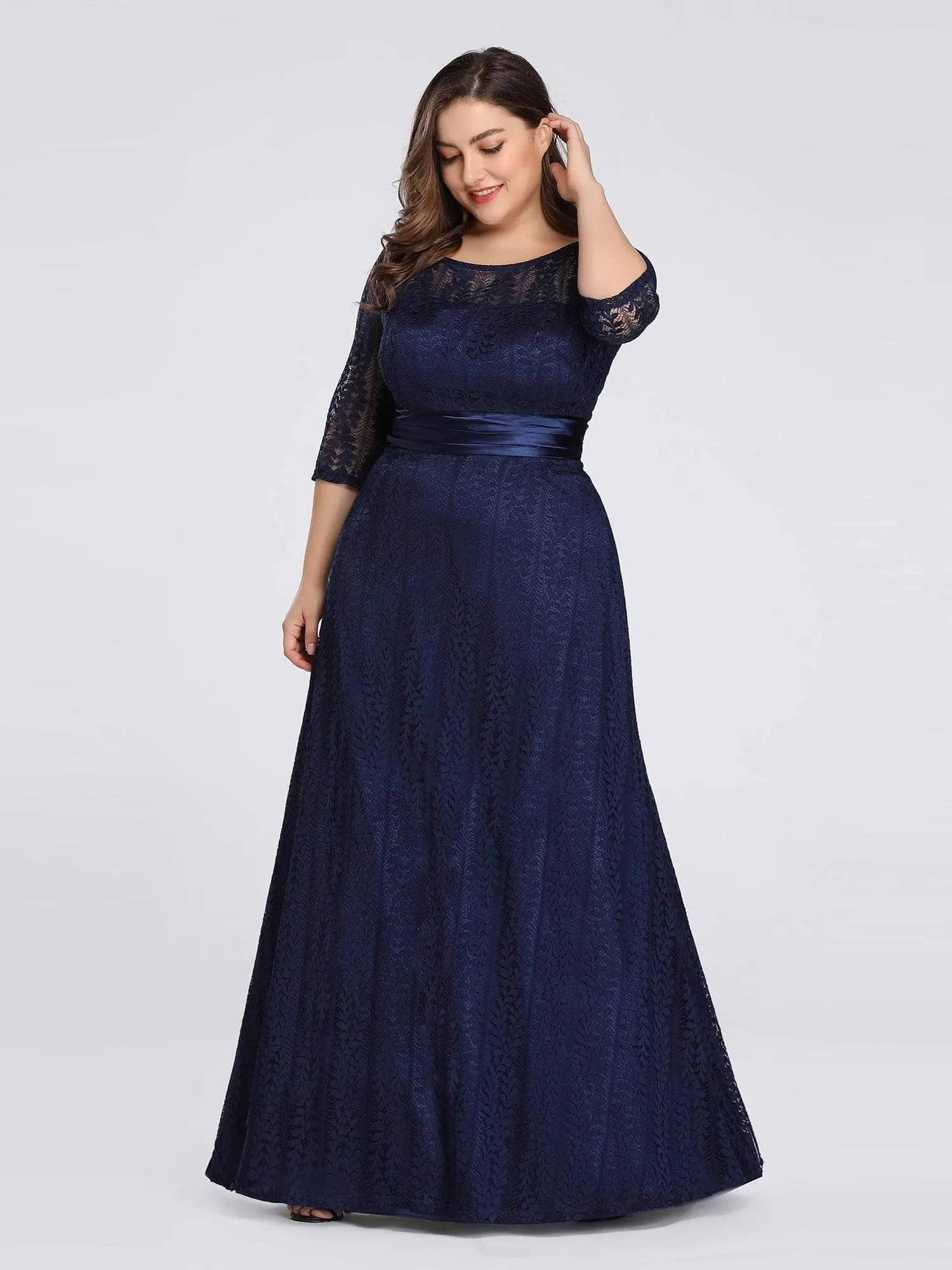 Round Neck Plus Size Mother of the Bride Dresses with 3/4 Sleeve