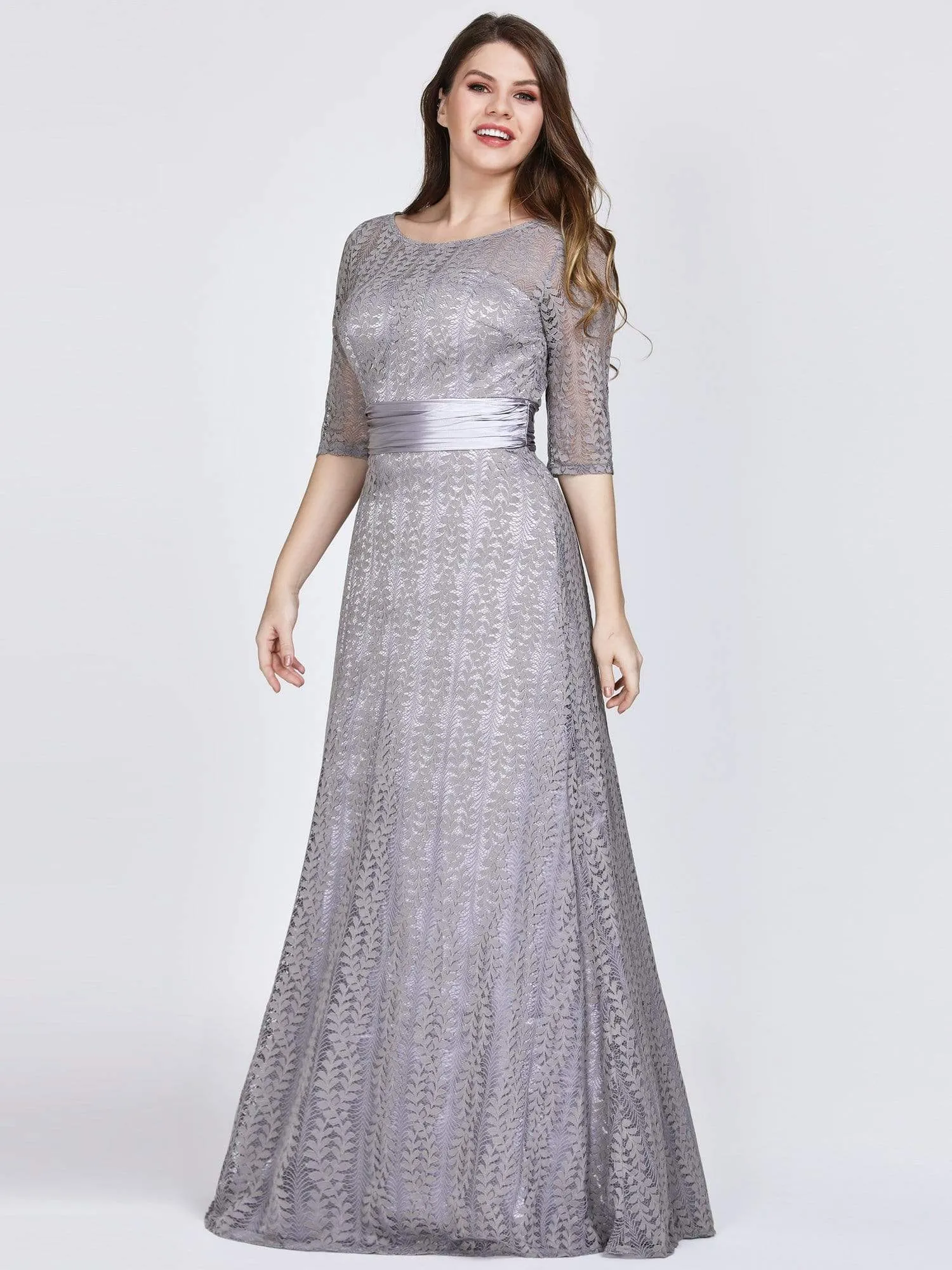 Round Neck Plus Size Mother of the Bride Dresses with 3/4 Sleeve