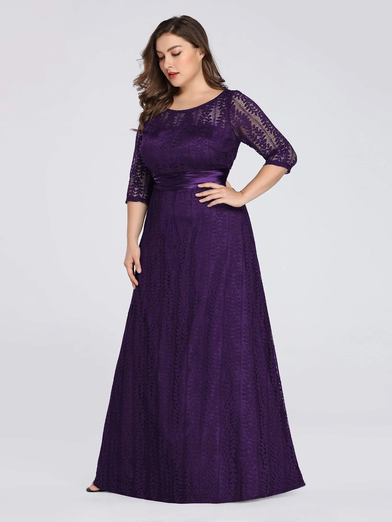 Round Neck Plus Size Mother of the Bride Dresses with 3/4 Sleeve