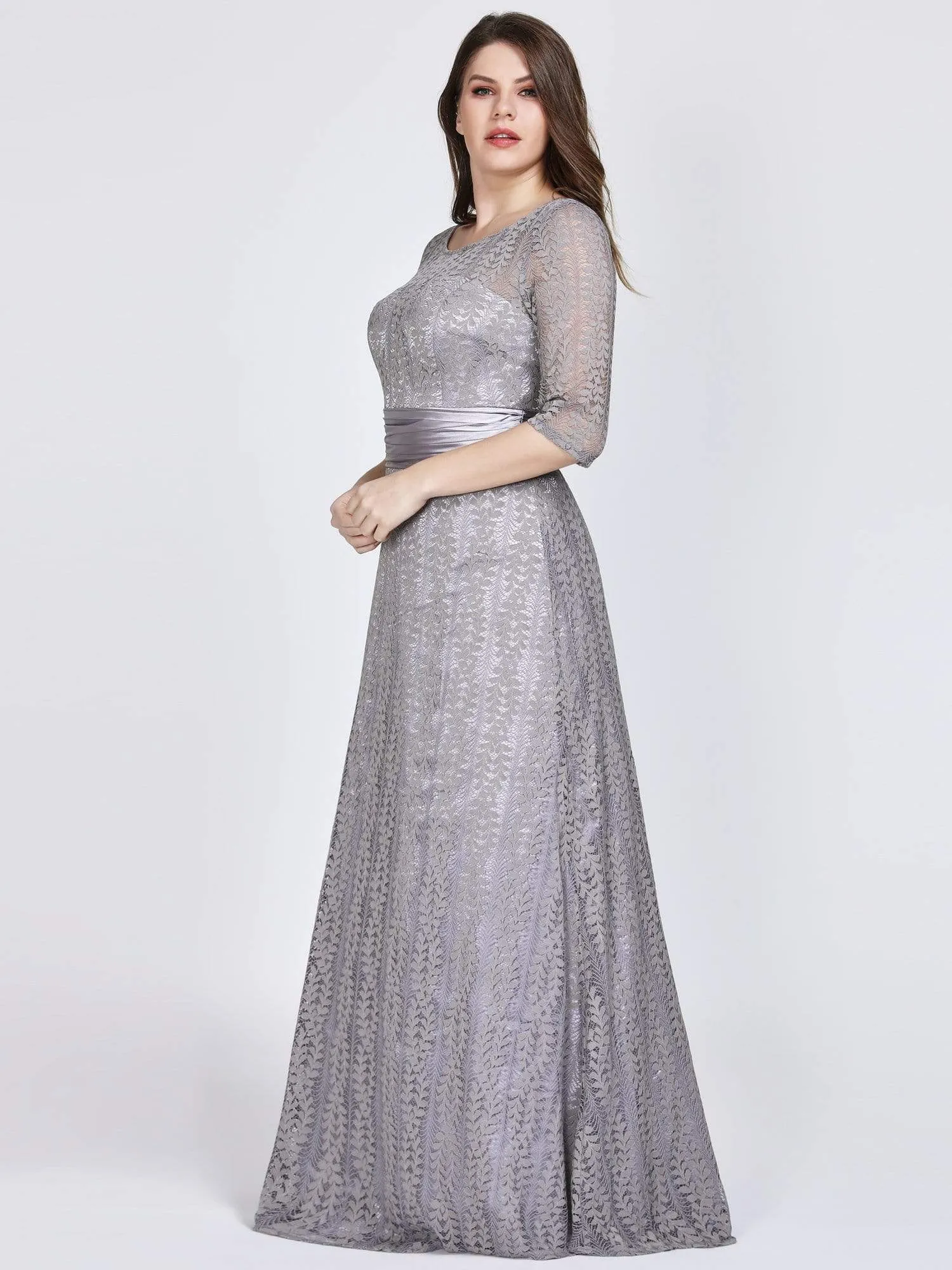 Round Neck Plus Size Mother of the Bride Dresses with 3/4 Sleeve