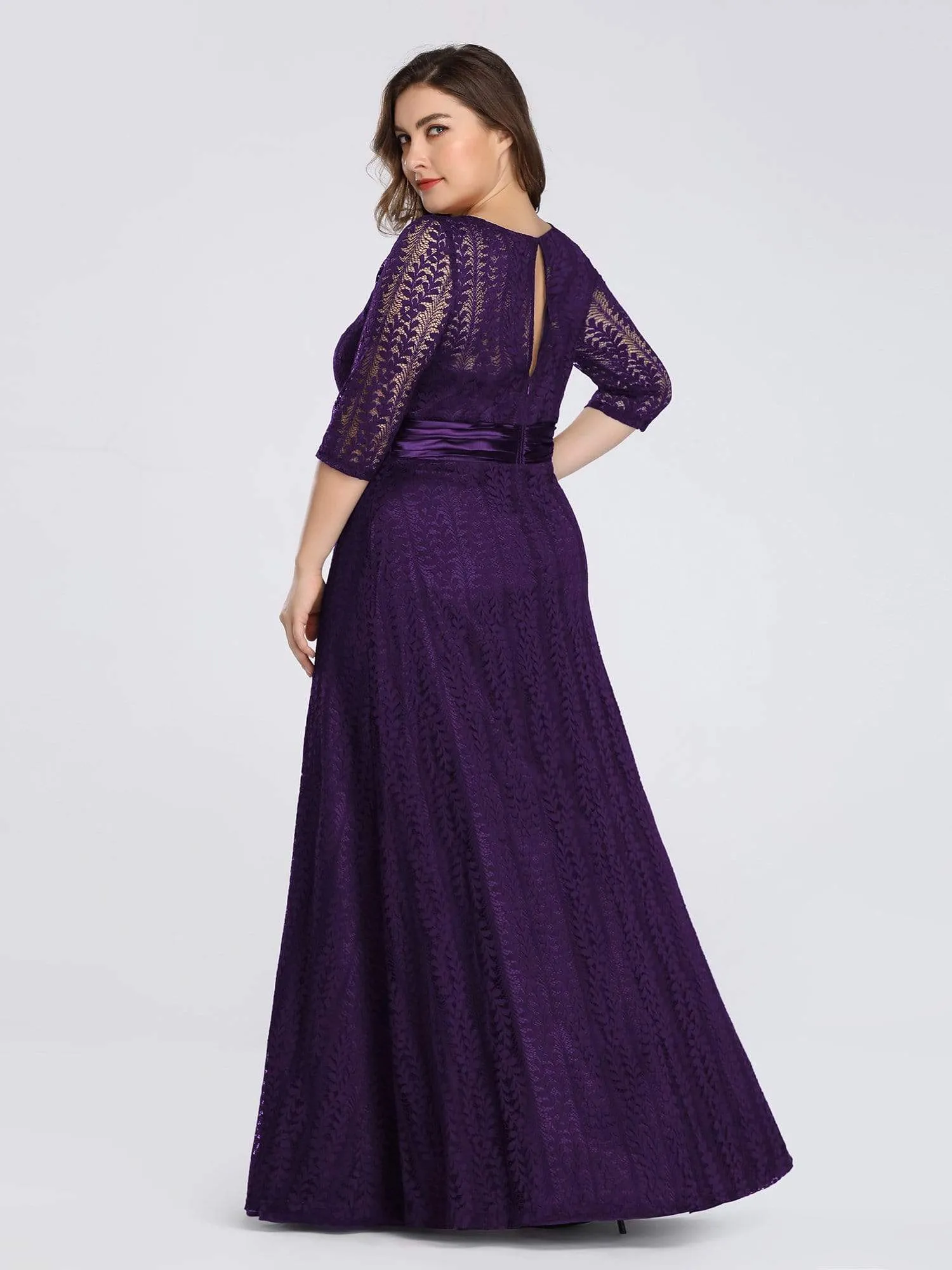 Round Neck Plus Size Mother of the Bride Dresses with 3/4 Sleeve