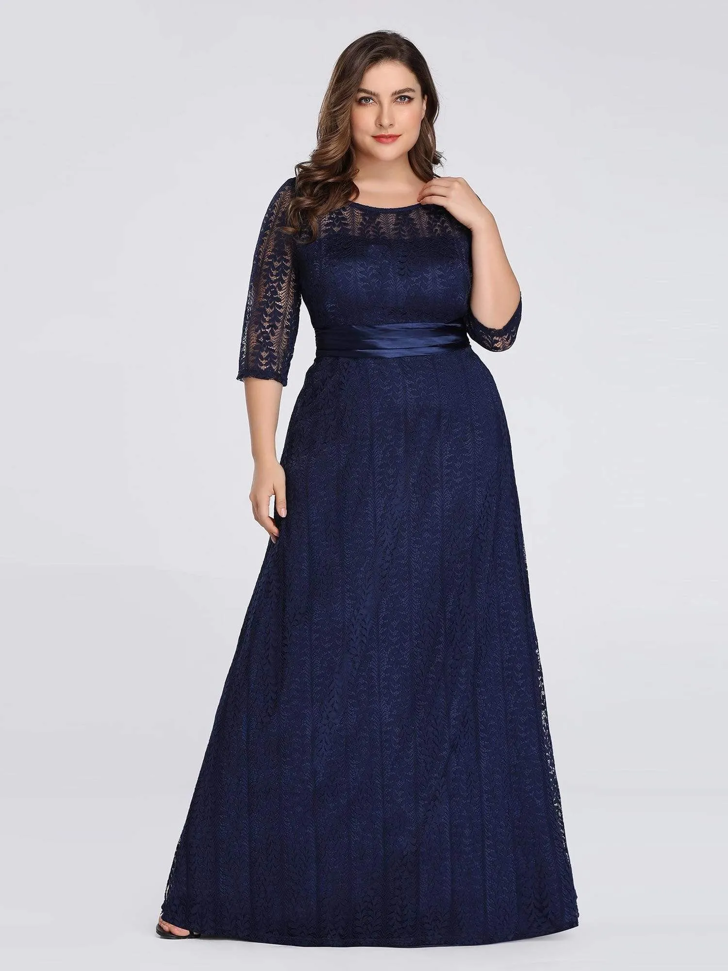 Round Neck Plus Size Mother of the Bride Dresses with 3/4 Sleeve