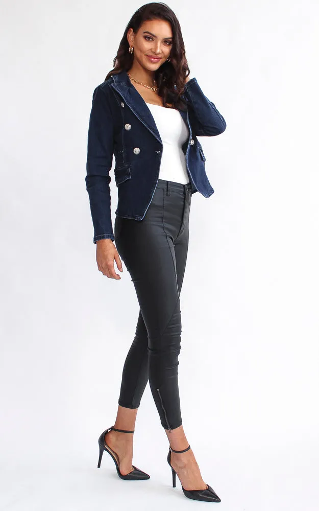 Royalty Denim Blazer Jacket - Dark Blue