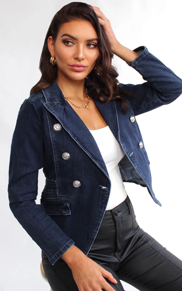 Royalty Denim Blazer Jacket - Dark Blue