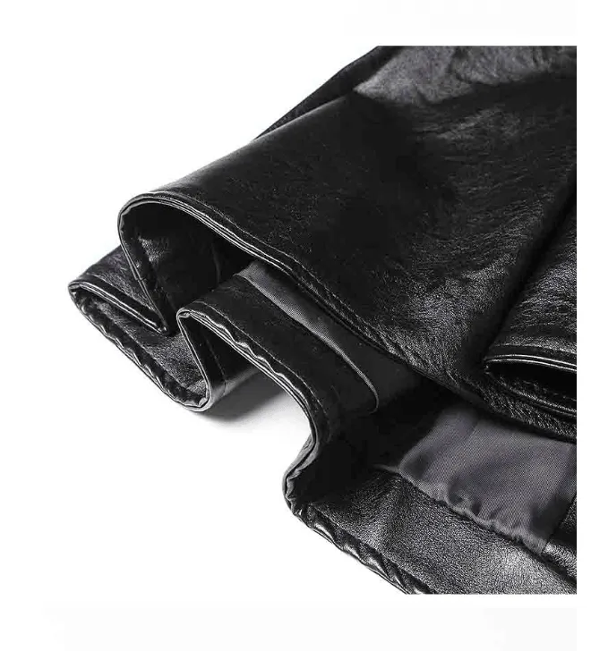 Ruffle trim motorcycle PU leather jacket