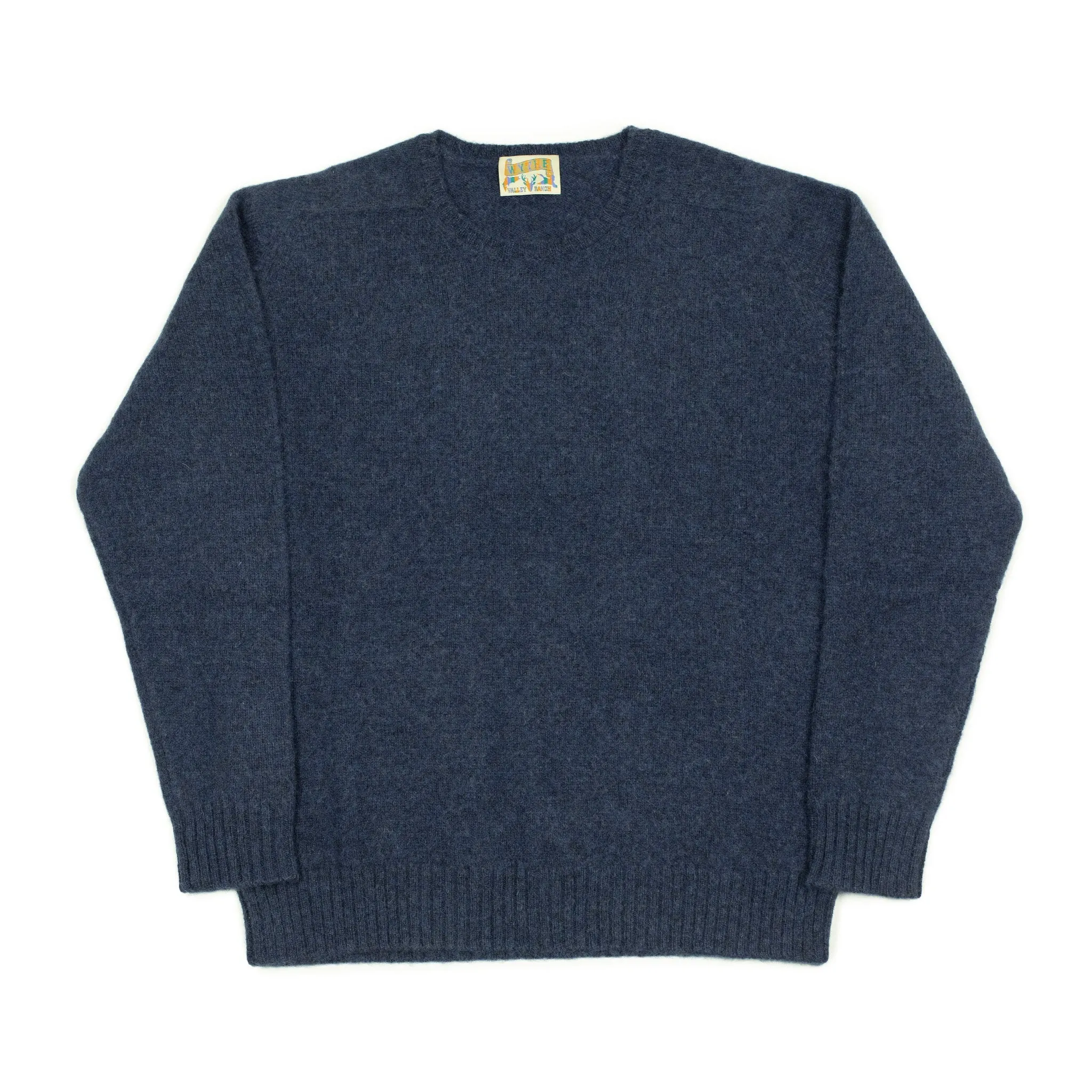 Saddle shoulder sweater in "Night Navy" washed shetland wool