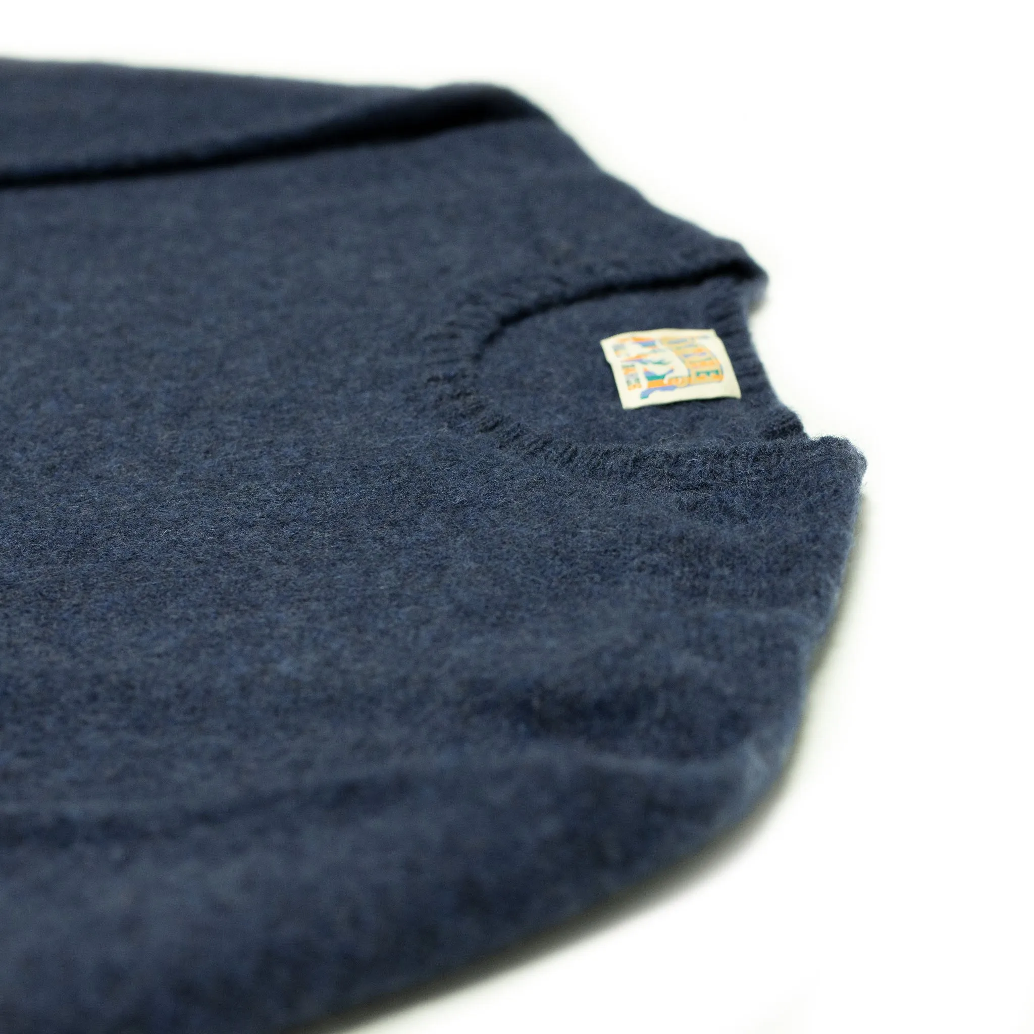 Saddle shoulder sweater in "Night Navy" washed shetland wool