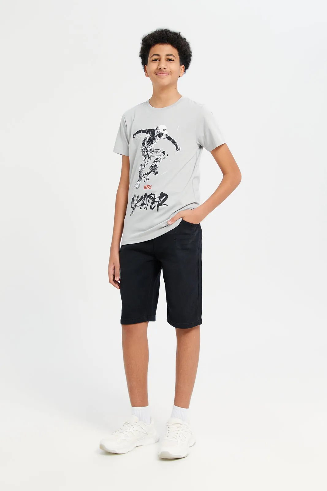 Senior Boys Grey Skater Graphic T-Shirt