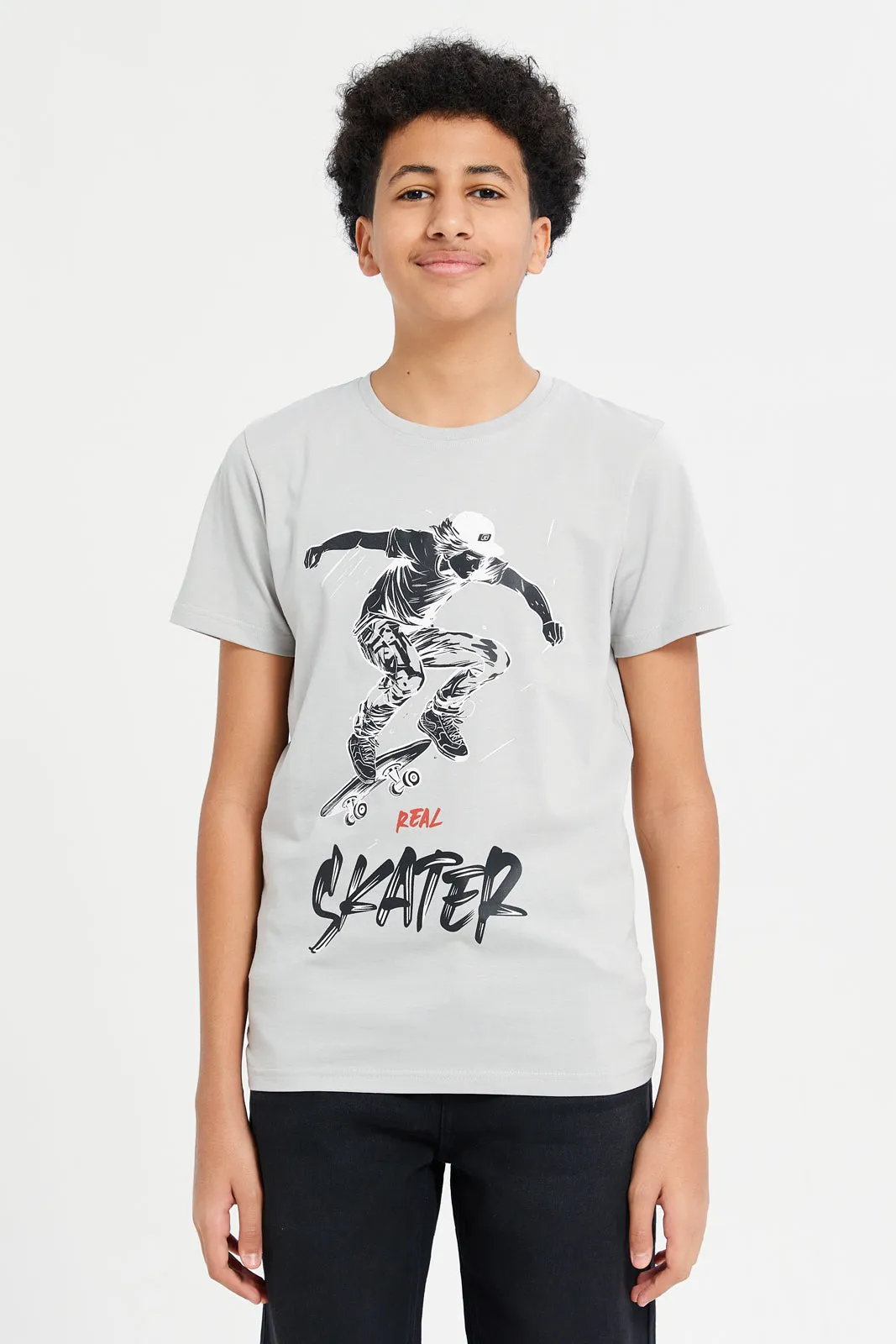 Senior Boys Grey Skater Graphic T-Shirt