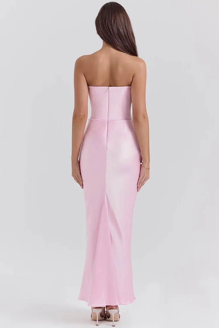 Sexy Sweetheart Strapless Corset Draped Satin Fishtail Evening Maxi Dress