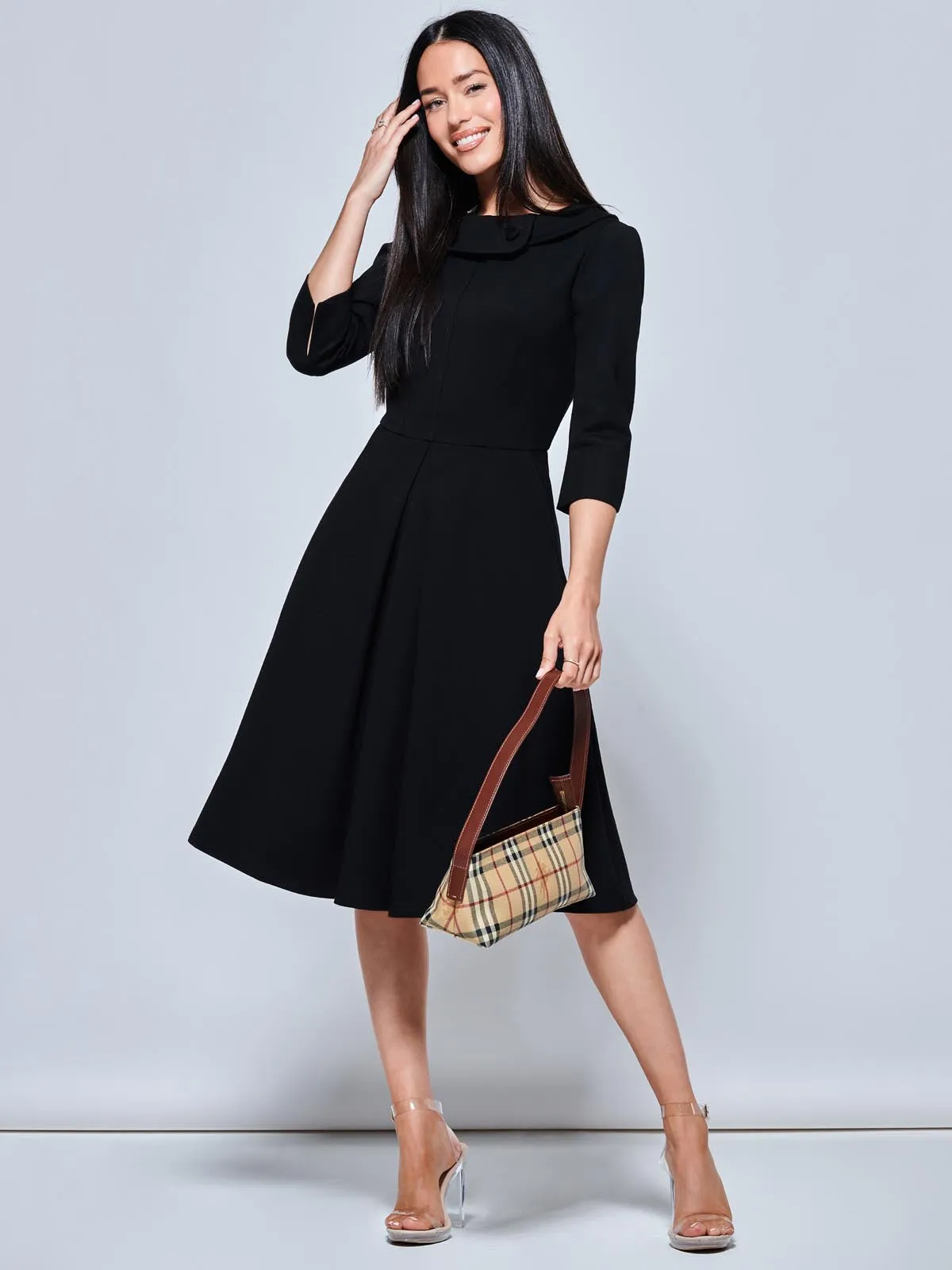 Sloan 3/4 Sleeve Midi Dress, Black