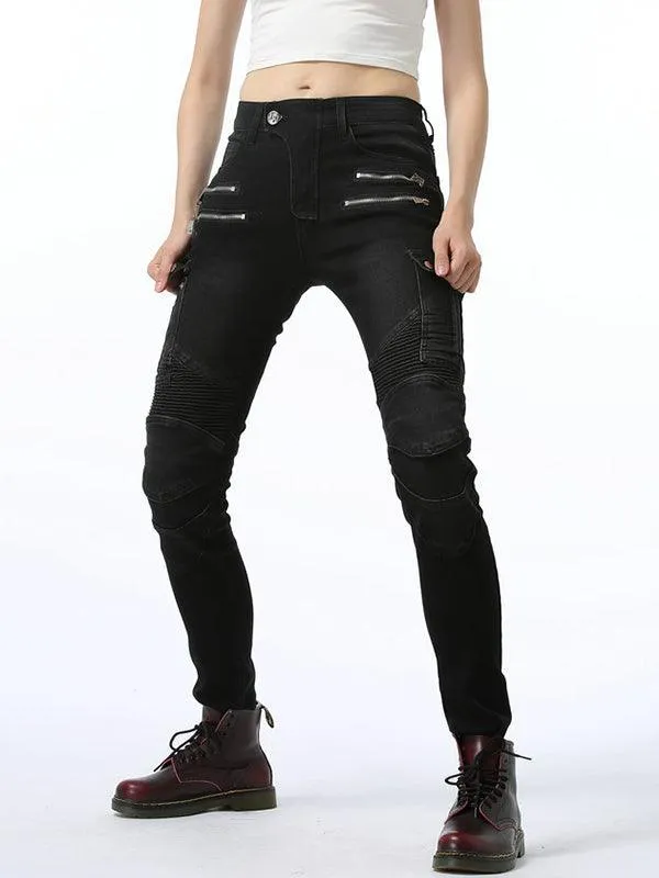 Solid Color Slim Fit Harley Denim Motorcycle Pants