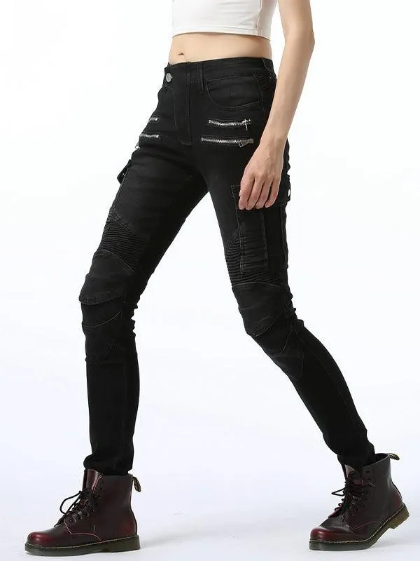 Solid Color Slim Fit Harley Denim Motorcycle Pants