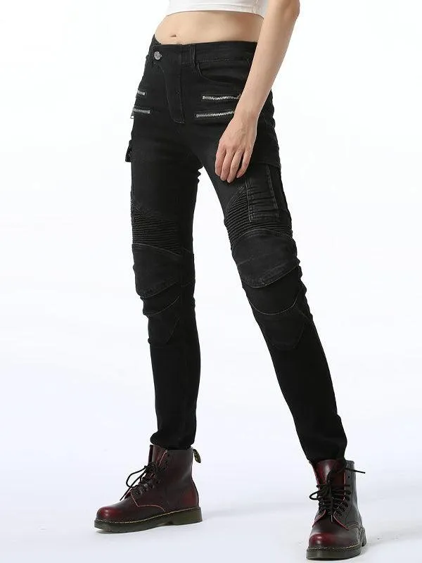 Solid Color Slim Fit Harley Denim Motorcycle Pants