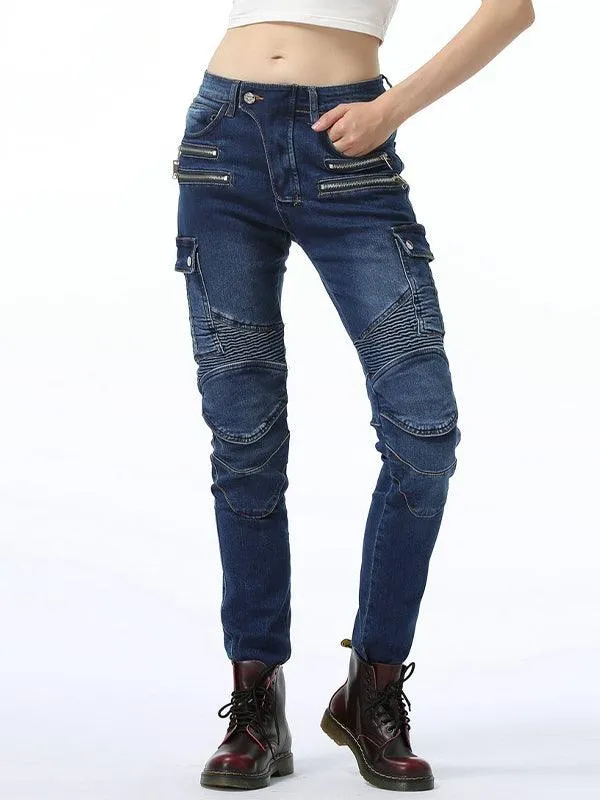 Solid Color Slim Fit Harley Denim Motorcycle Pants