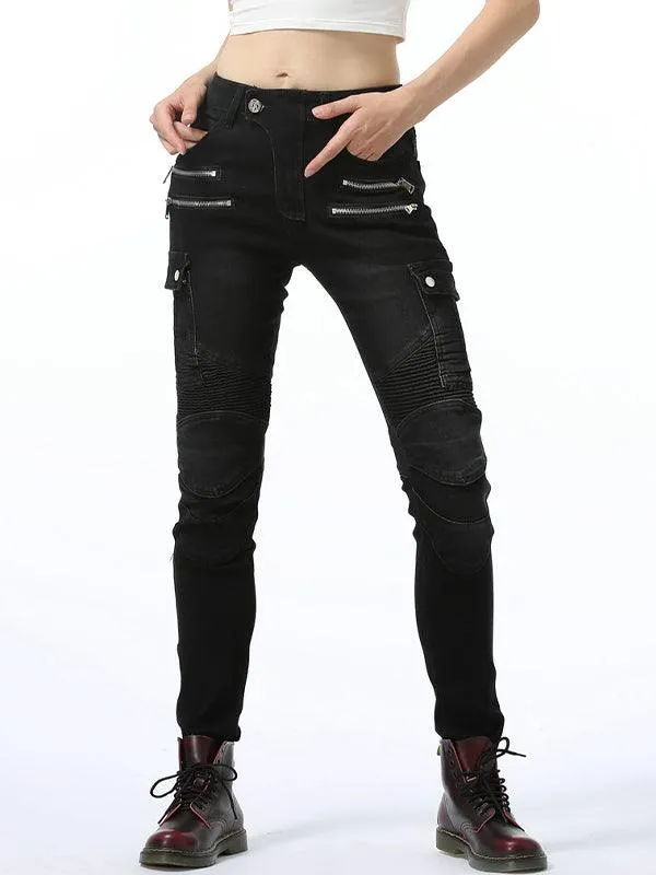 Solid Color Slim Fit Harley Denim Motorcycle Pants