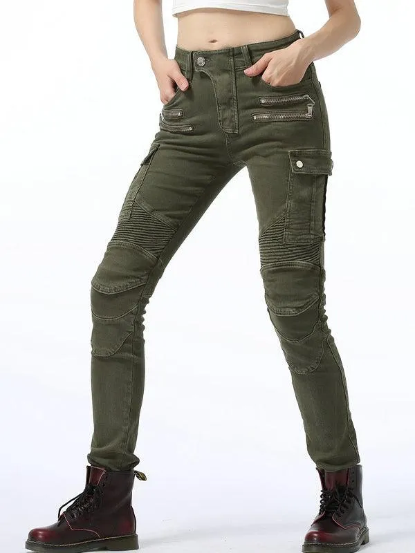 Solid Color Slim Fit Harley Denim Motorcycle Pants