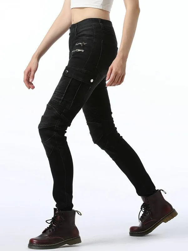 Solid Color Slim Fit Harley Denim Motorcycle Pants