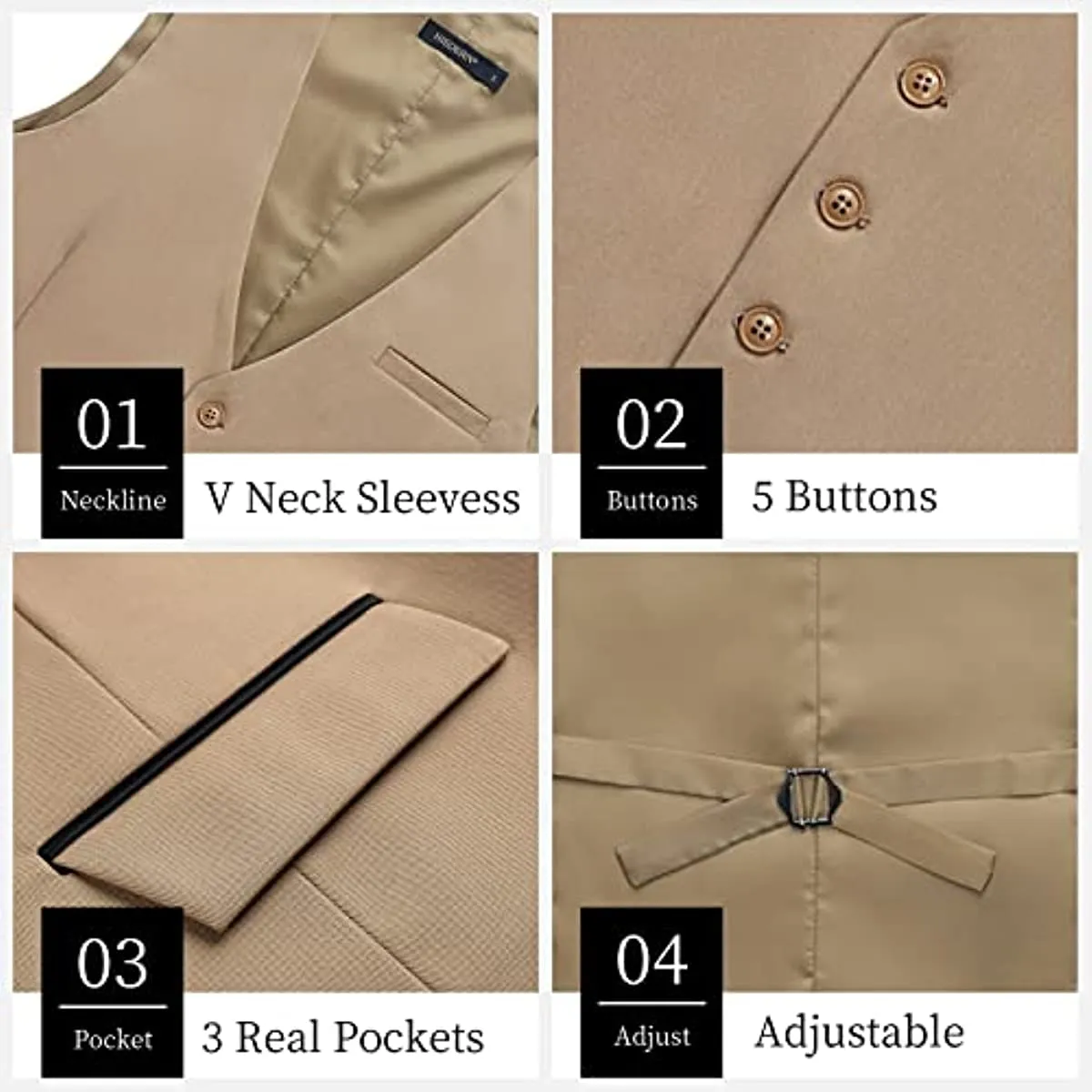 Solid Slim Suit Vest - E-LIGHT KHAKI