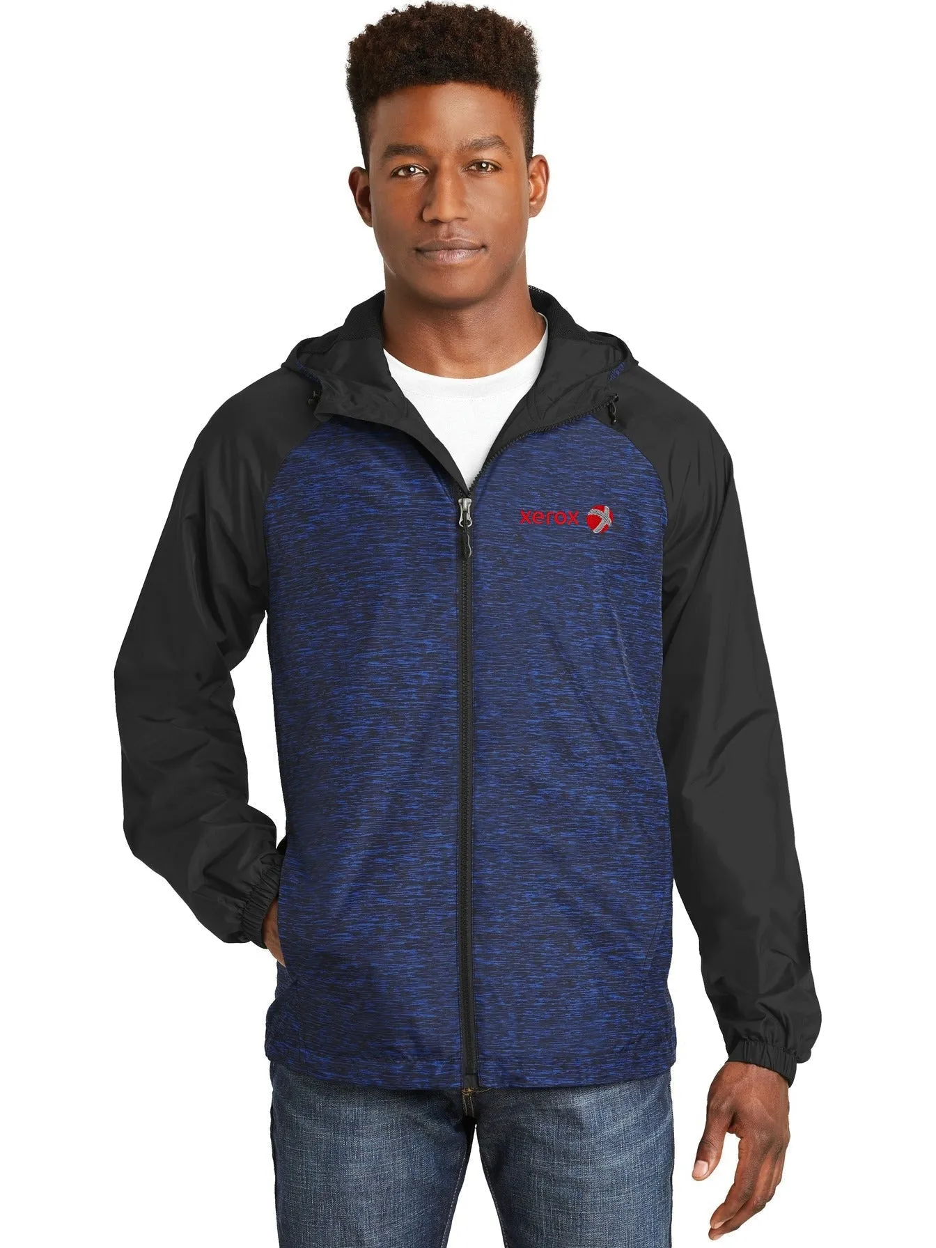 Sport-Tek Heather Colorblock Raglan Hooded Wind Jacket