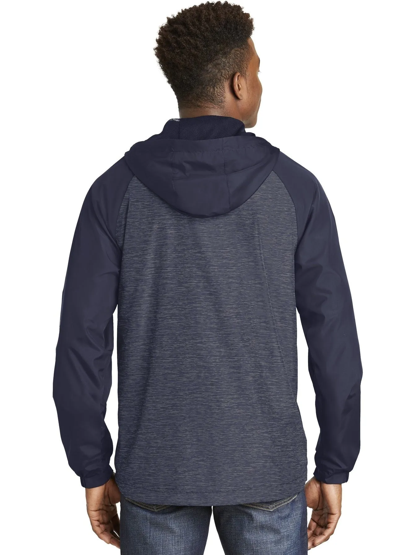 Sport-Tek Heather Colorblock Raglan Hooded Wind Jacket