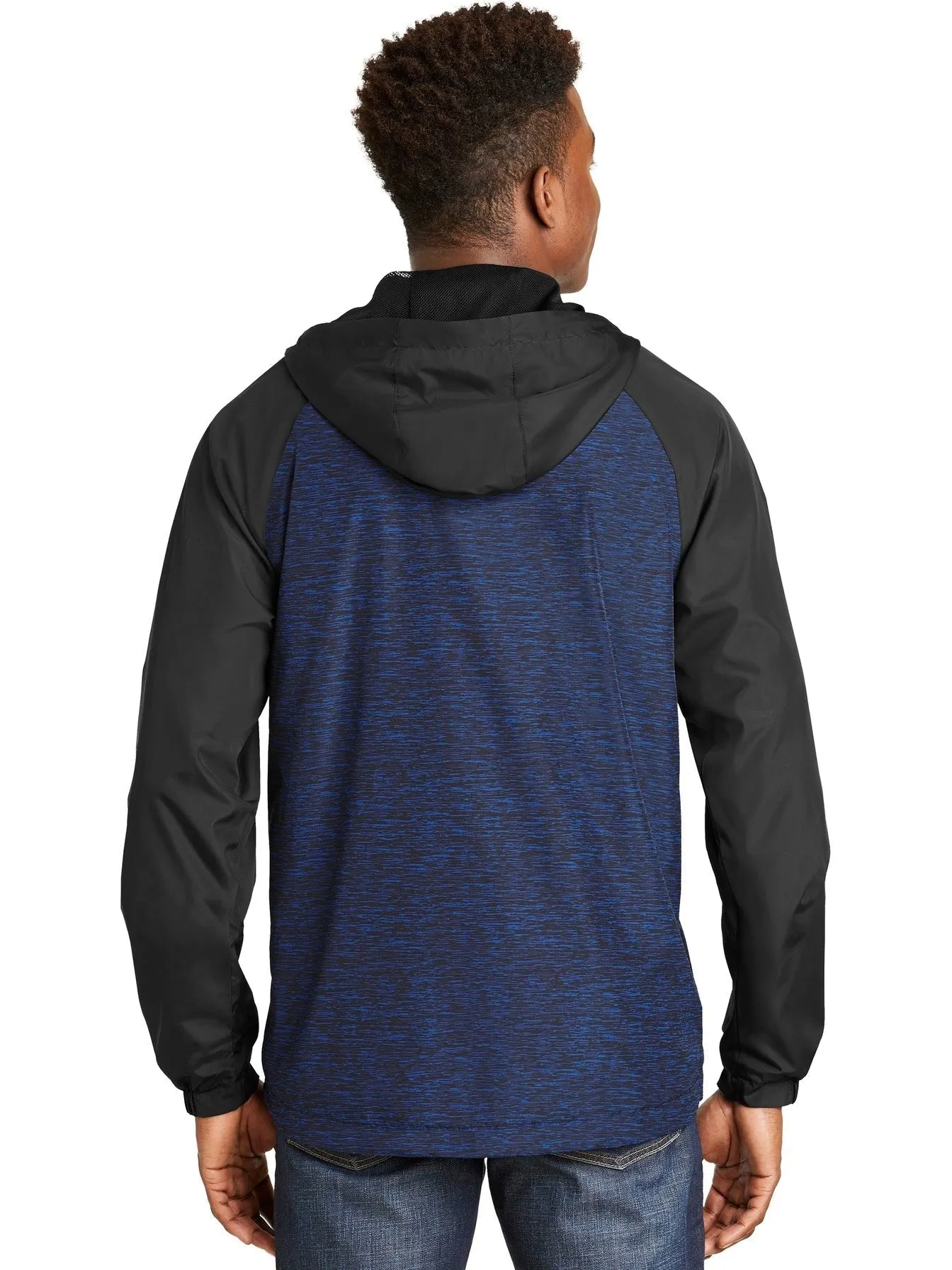 Sport-Tek Heather Colorblock Raglan Hooded Wind Jacket