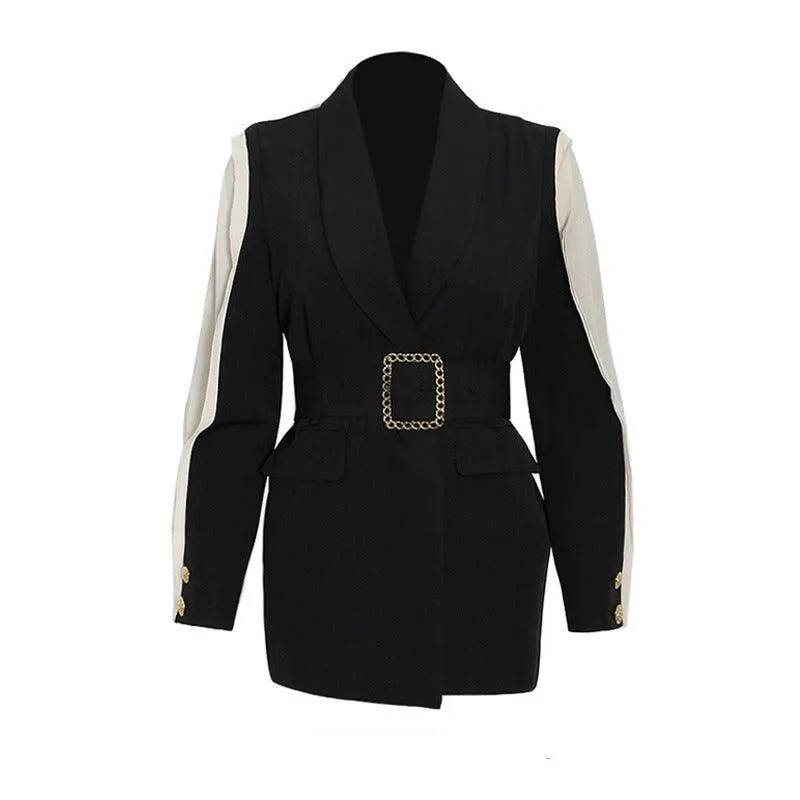 Square buckle belt waist jacket