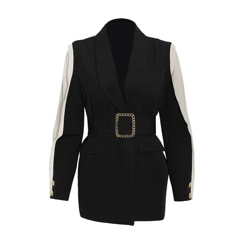 Square buckle belt waist jacket