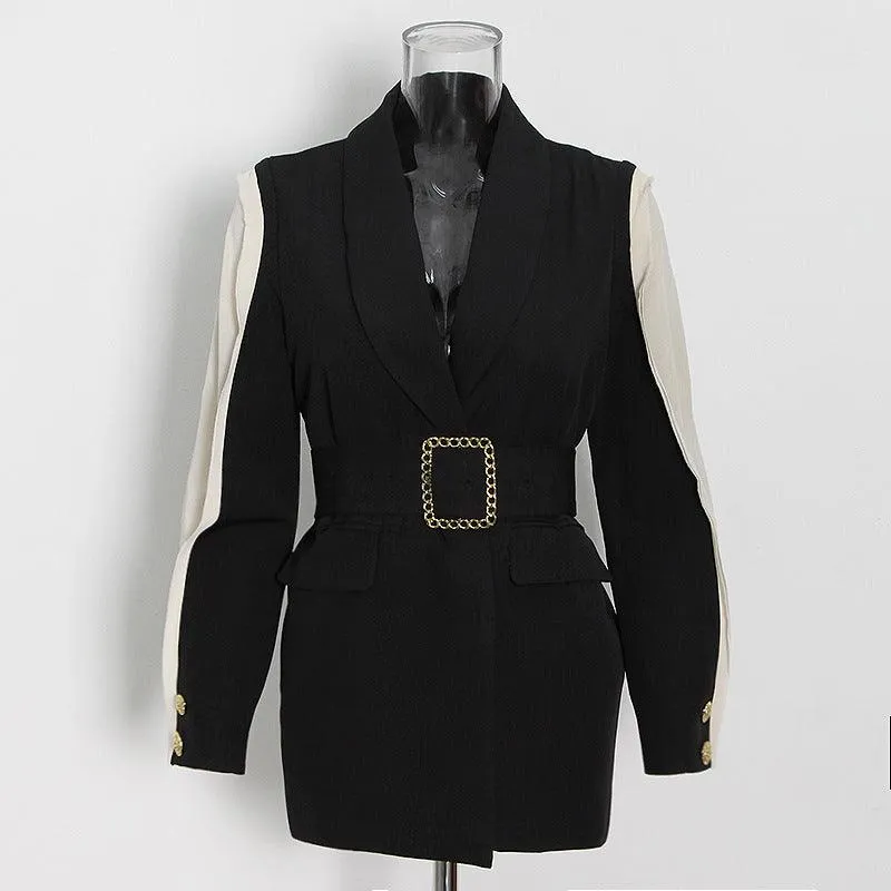 Square buckle belt waist jacket