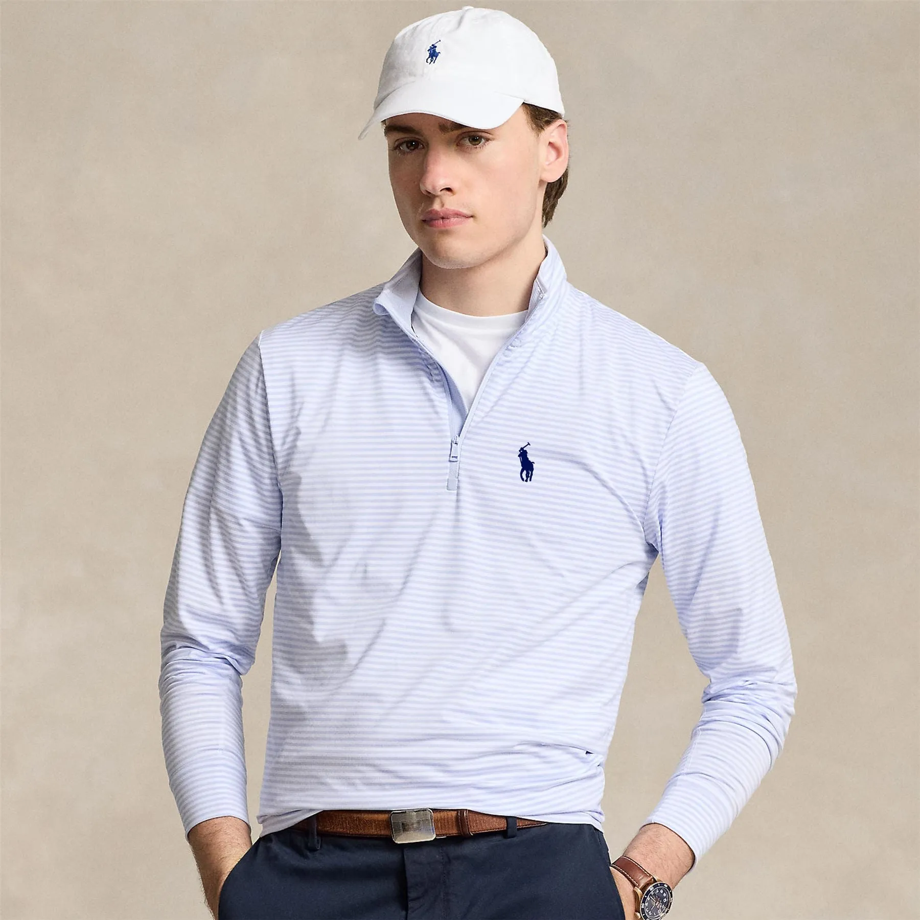 Striped Jersey Quarter Zip Pullover Oxford Blue/Ceramic White - AW24