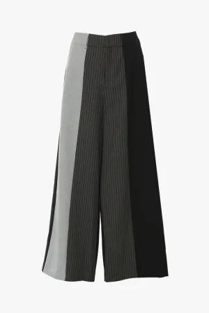 Stylish Contrast Striped Print Paneled High Waist Straight Wide Leg Suit Pants