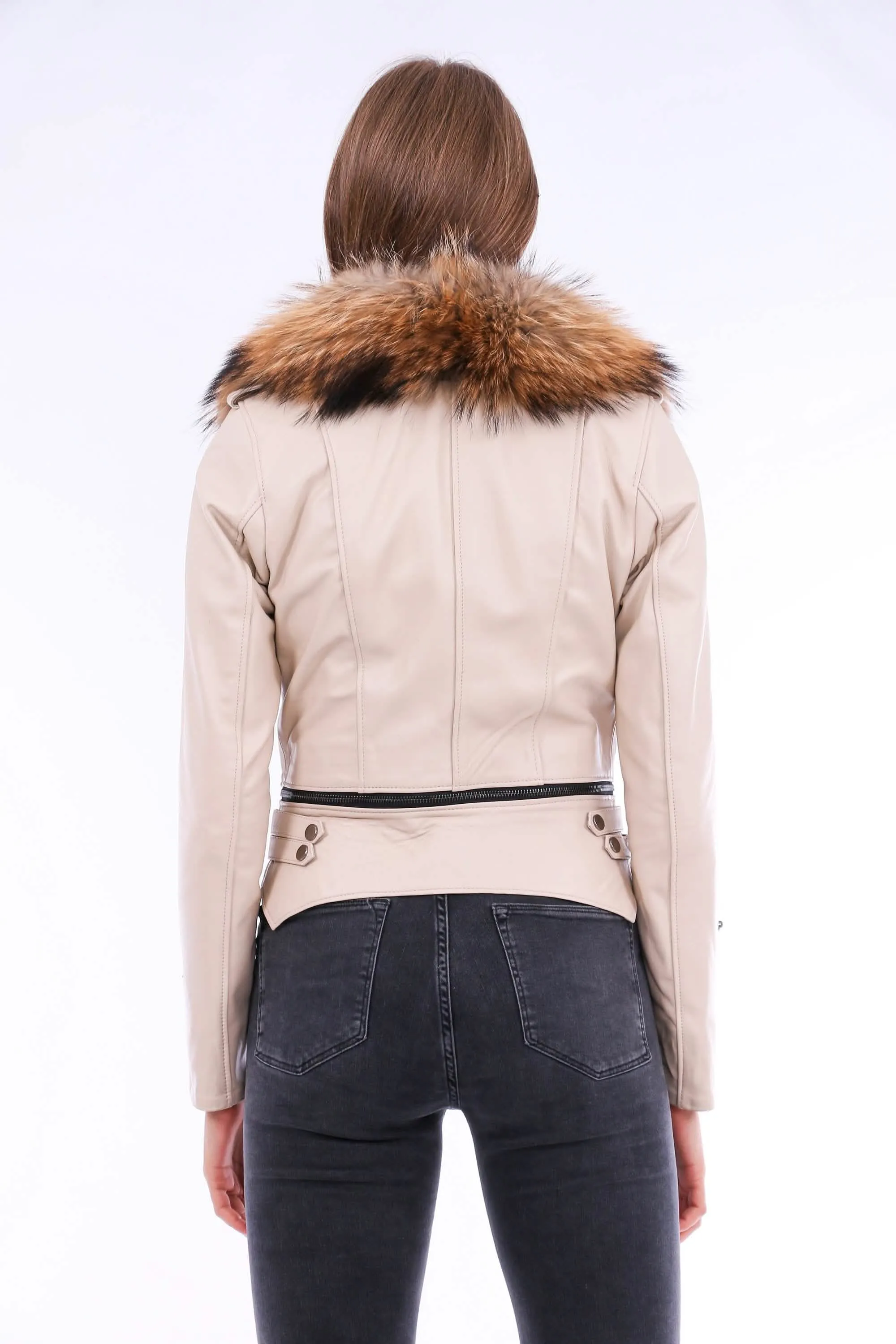 Stylish White Sheepskin Biker Jacket by Buttagi