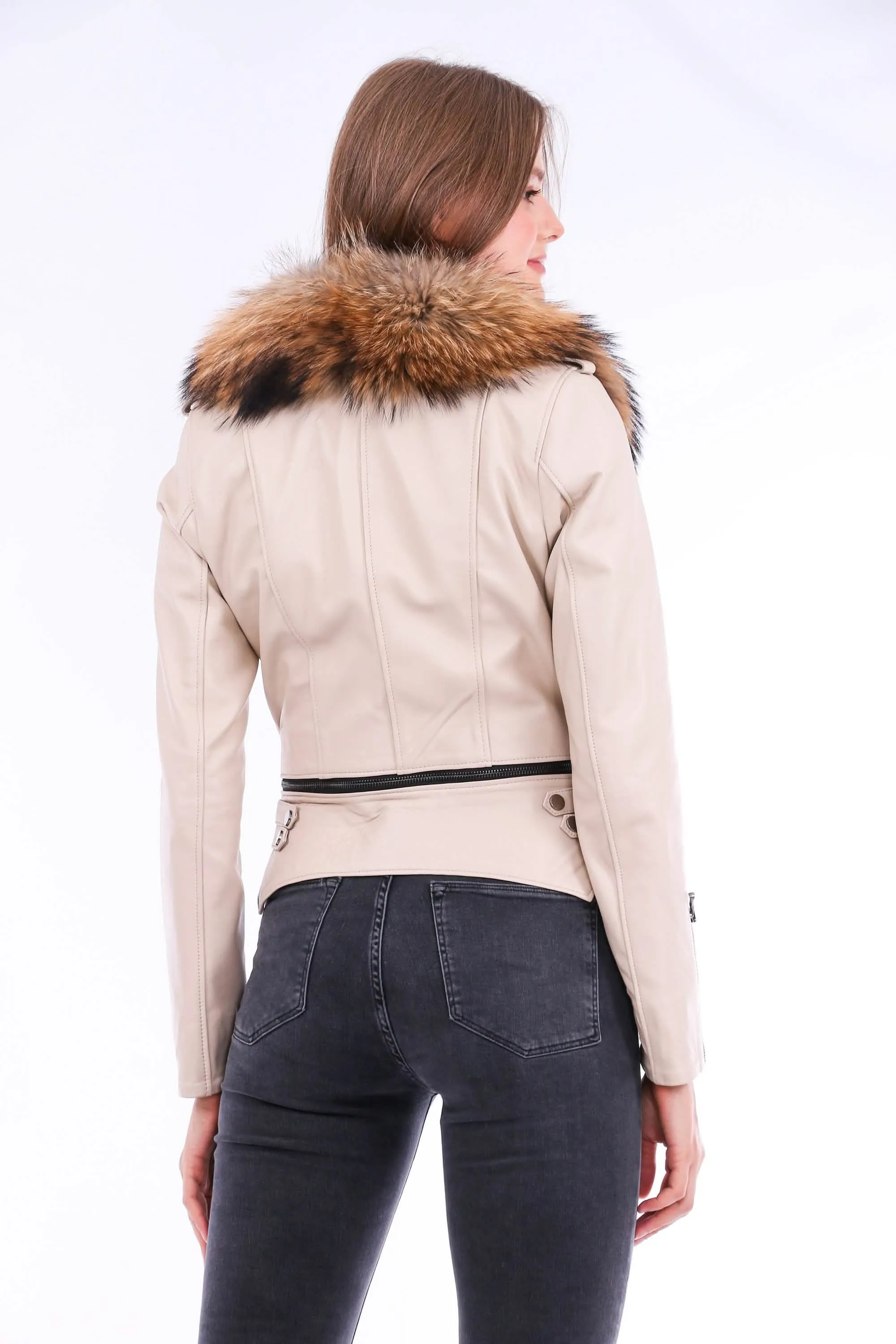 Stylish White Sheepskin Biker Jacket by Buttagi