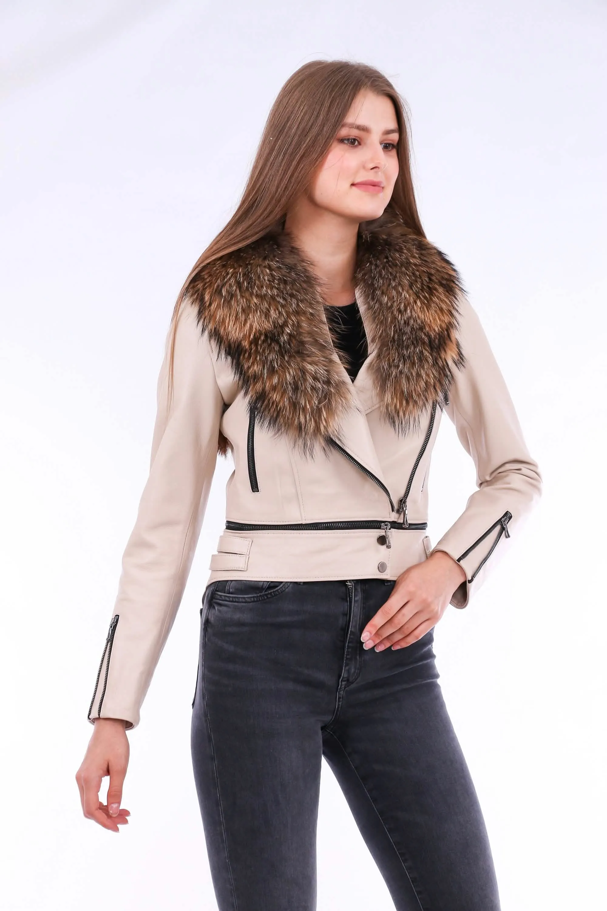 Stylish White Sheepskin Biker Jacket by Buttagi