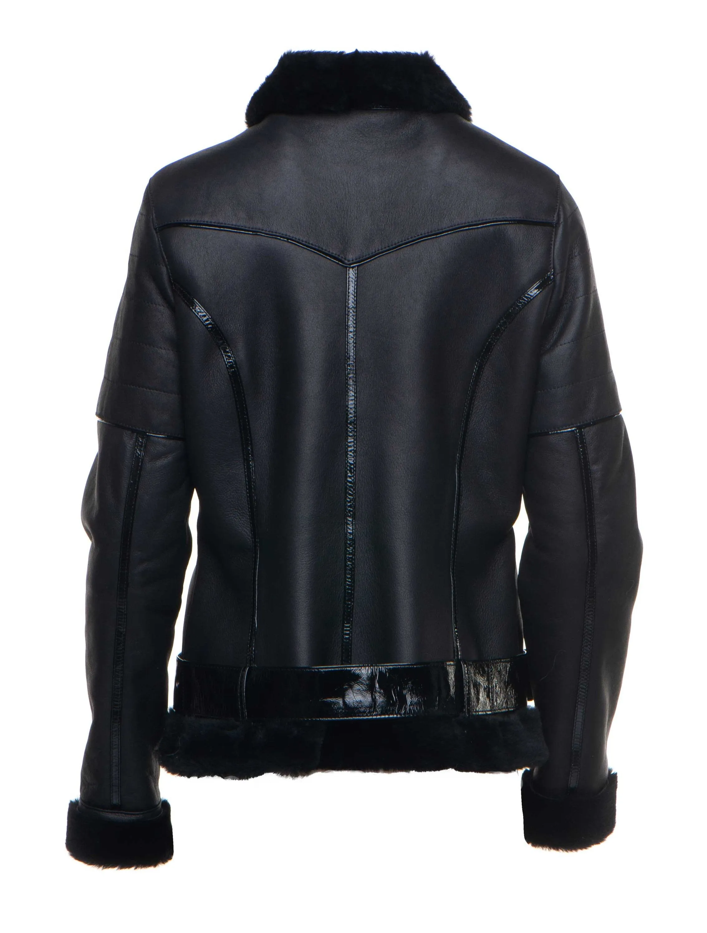 Tasha's Black Sheepskin Shearling B-3 Bomber Style Jacket