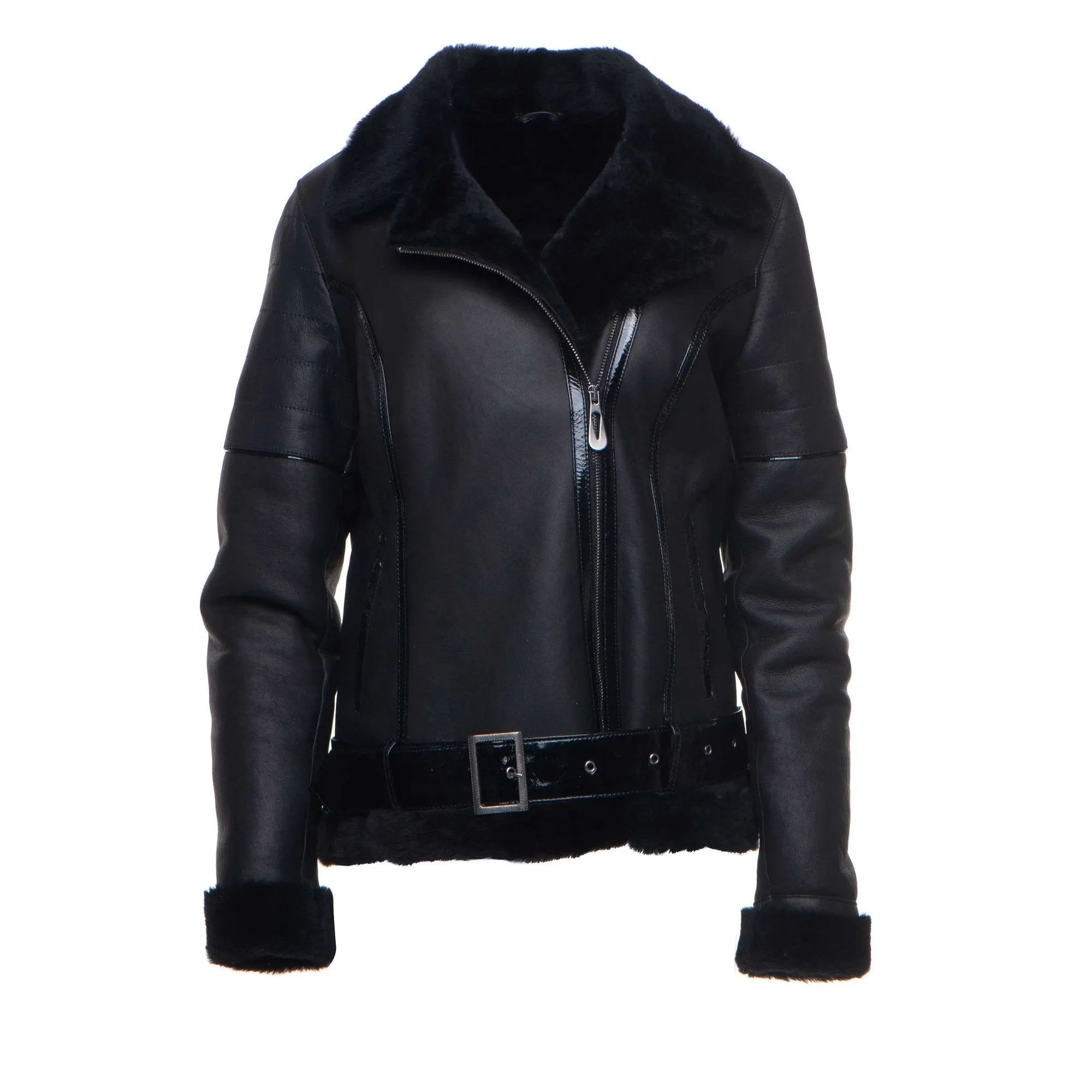 Tasha's Black Sheepskin Shearling B-3 Bomber Style Jacket