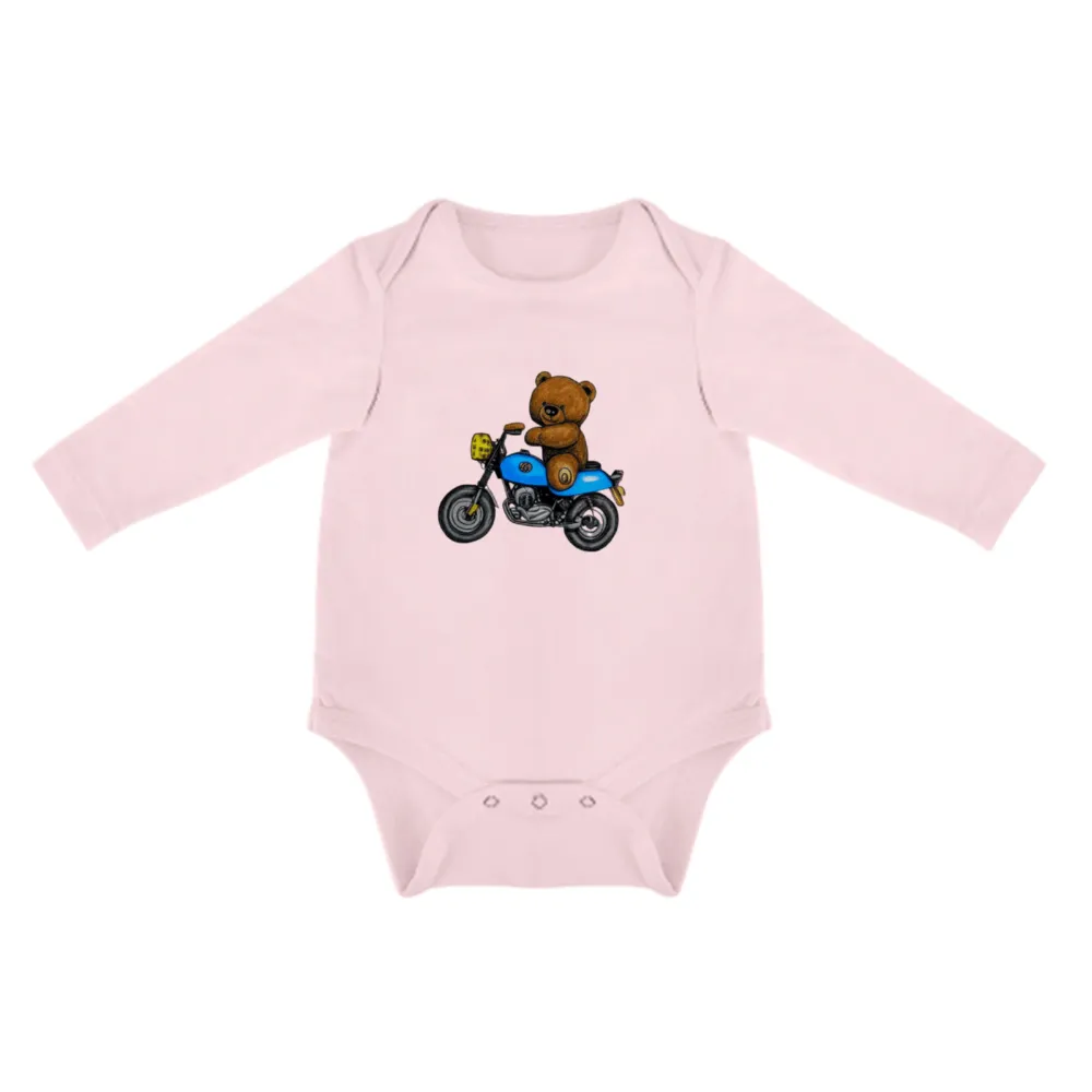 Teddy Ride Long Sleeve Baby Onesie