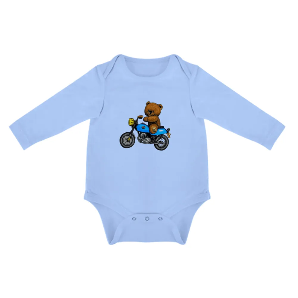 Teddy Ride Long Sleeve Baby Onesie