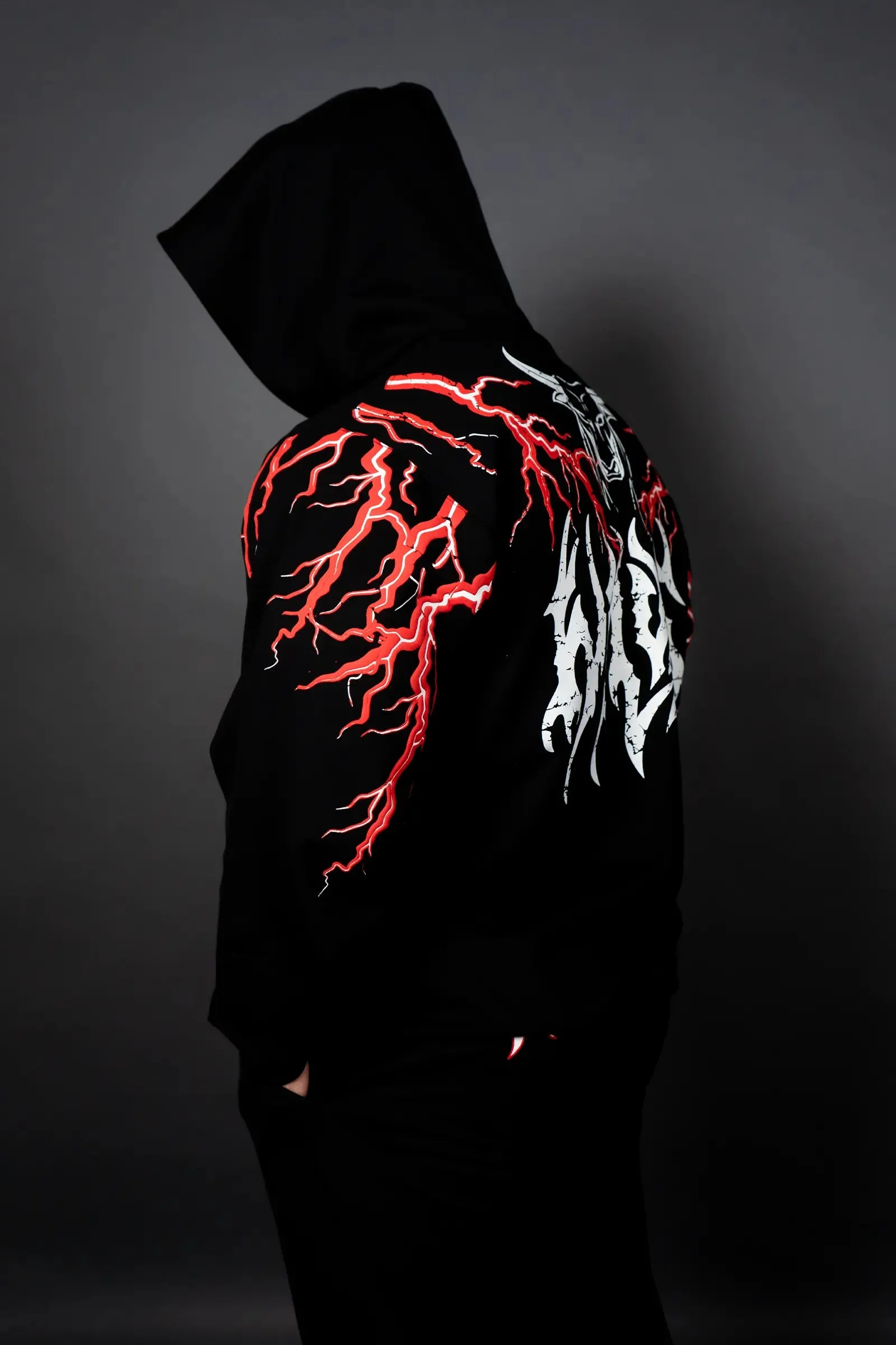 THUNDER STORM HOODIE (BLACK RED)