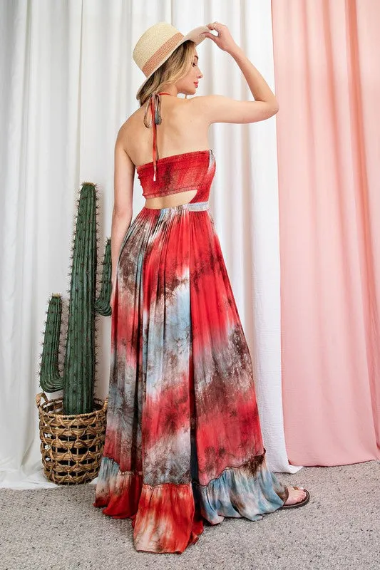 Tie Dye Halter Maxi Dress