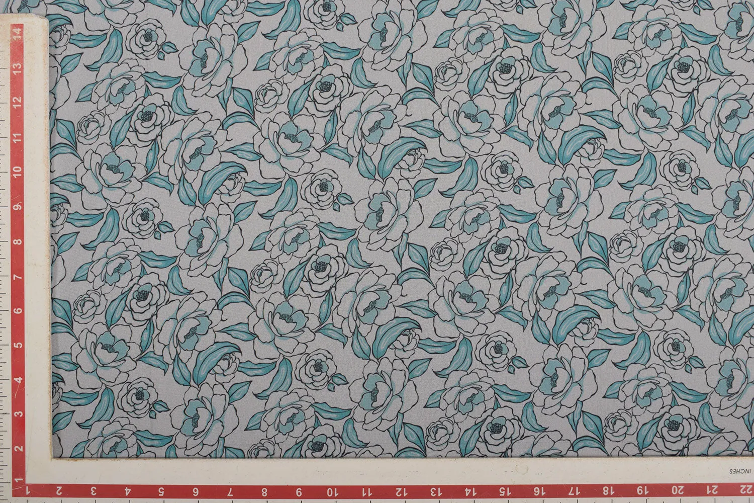 White & Light Blue Printed Georgette Fabric